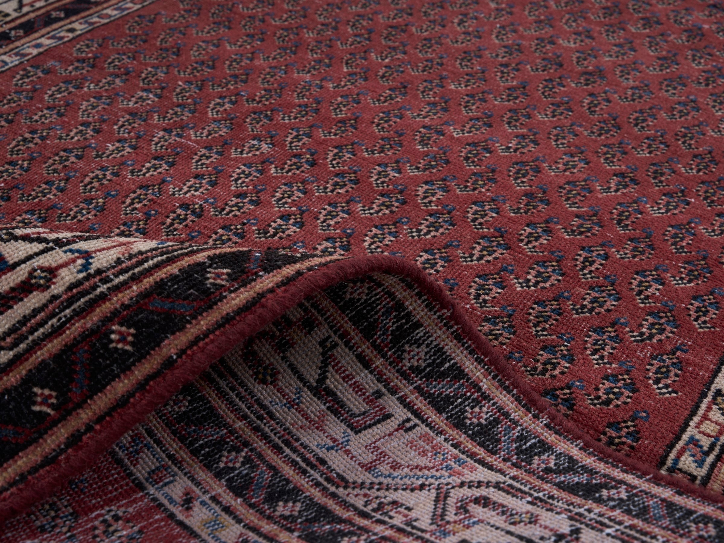 Persian Arak runner rug in burgundy and cream, view 9 of 10