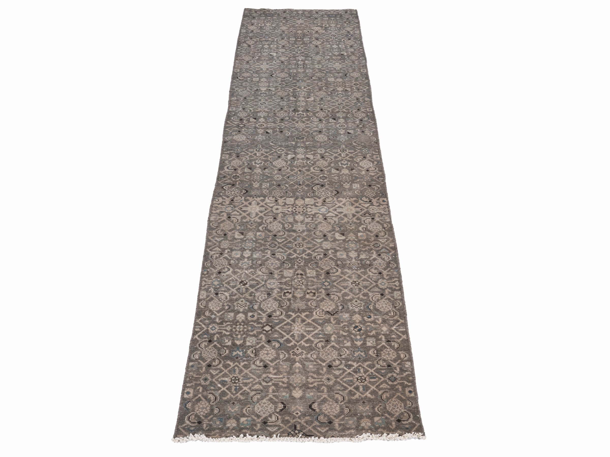 Persian Hamedan runner rug in taupe and stone, view 2 of 10