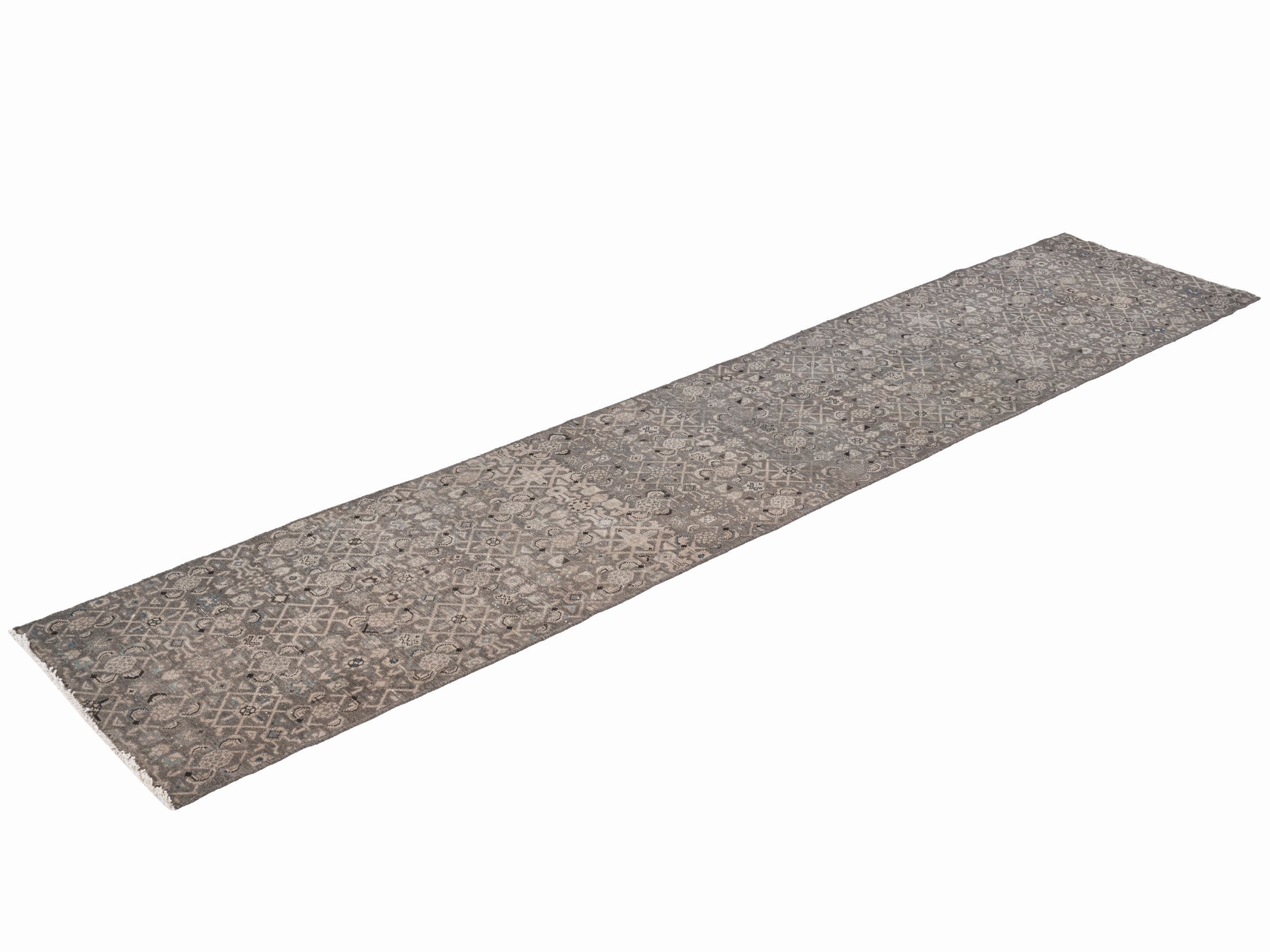 Persian Hamedan runner rug in taupe and stone, view 3 of 10