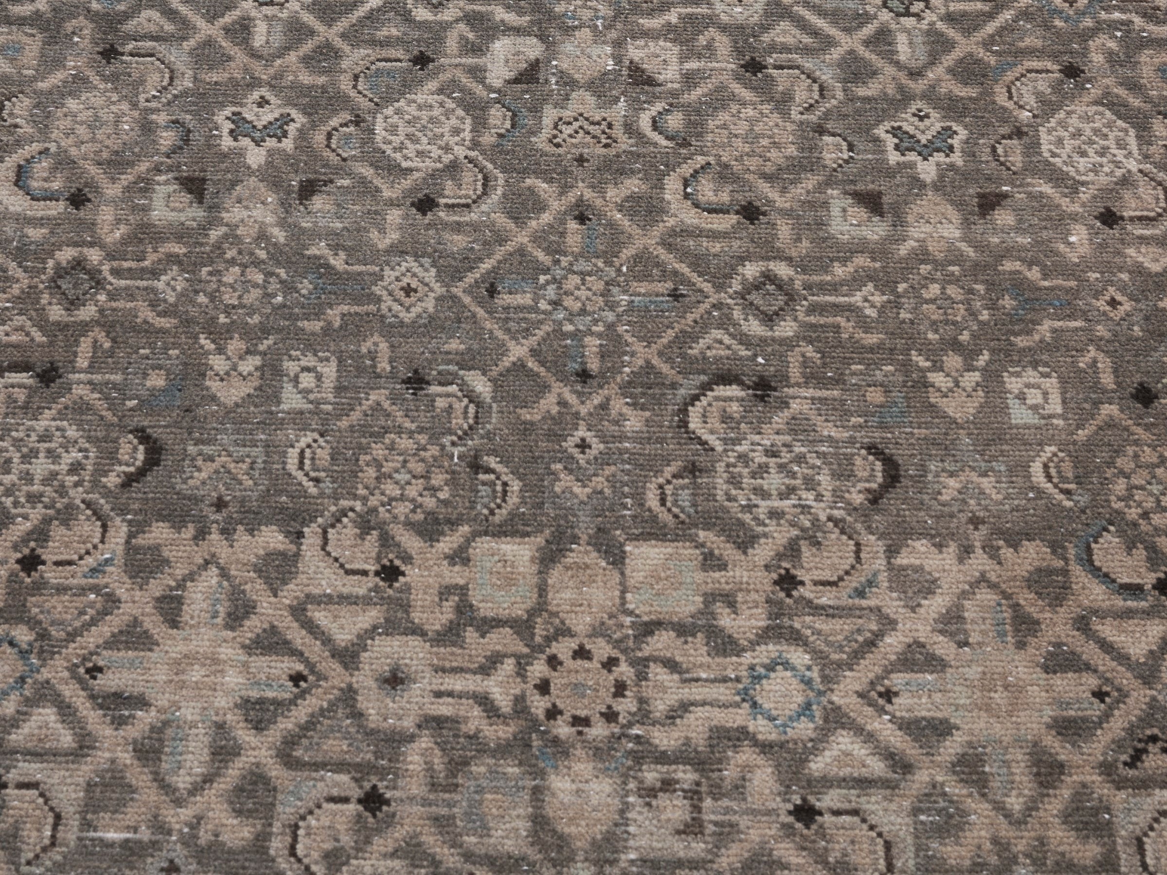 Persian Hamedan runner rug in taupe and stone, view 4 of 10