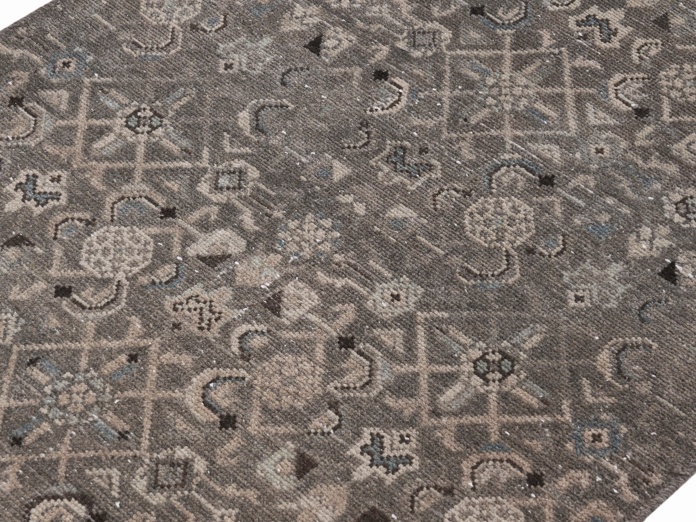 Persian Hamedan runner rug in taupe and stone, view 5 of 10