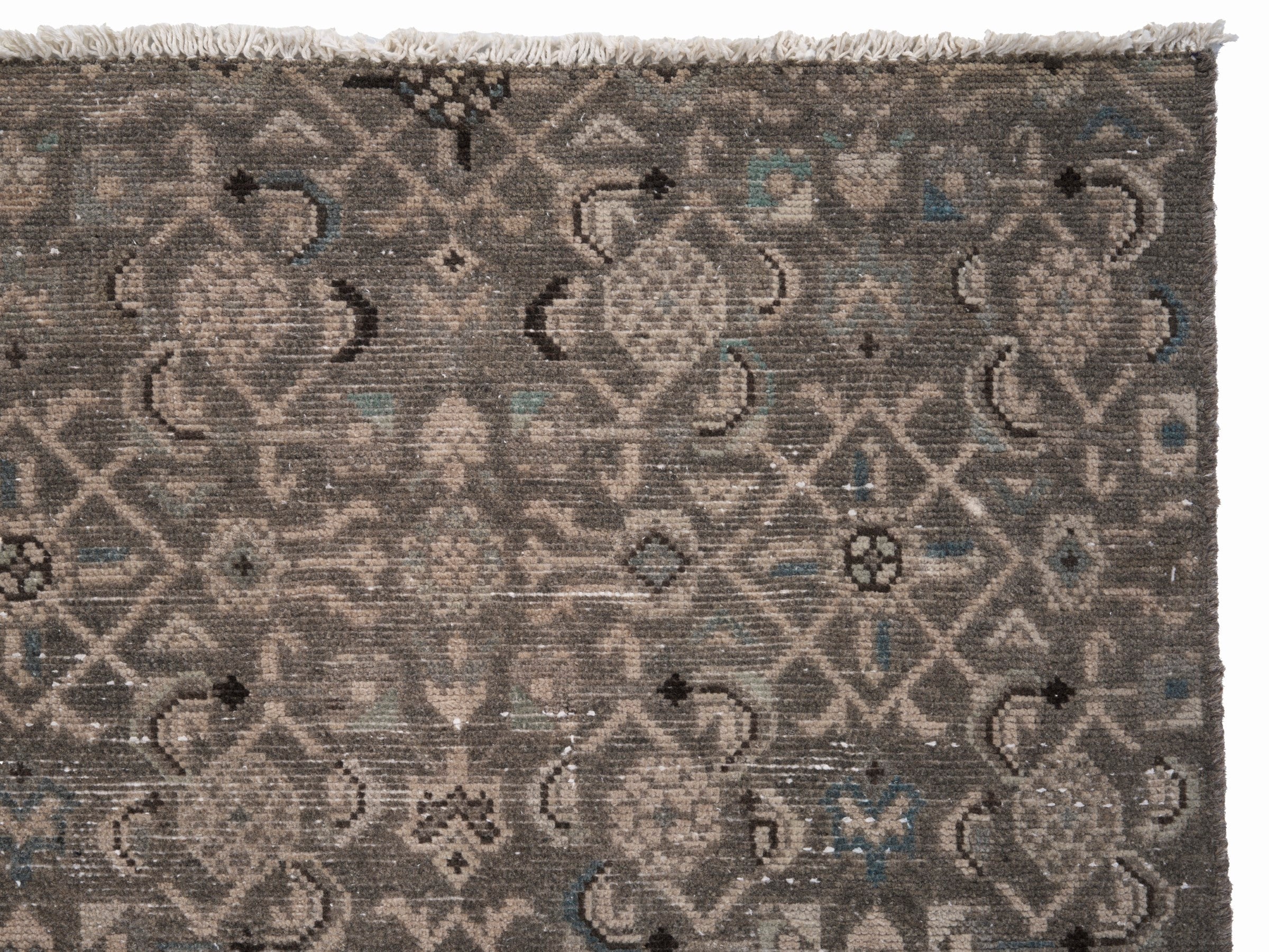 Persian Hamedan runner rug in taupe and stone, view 8 of 10