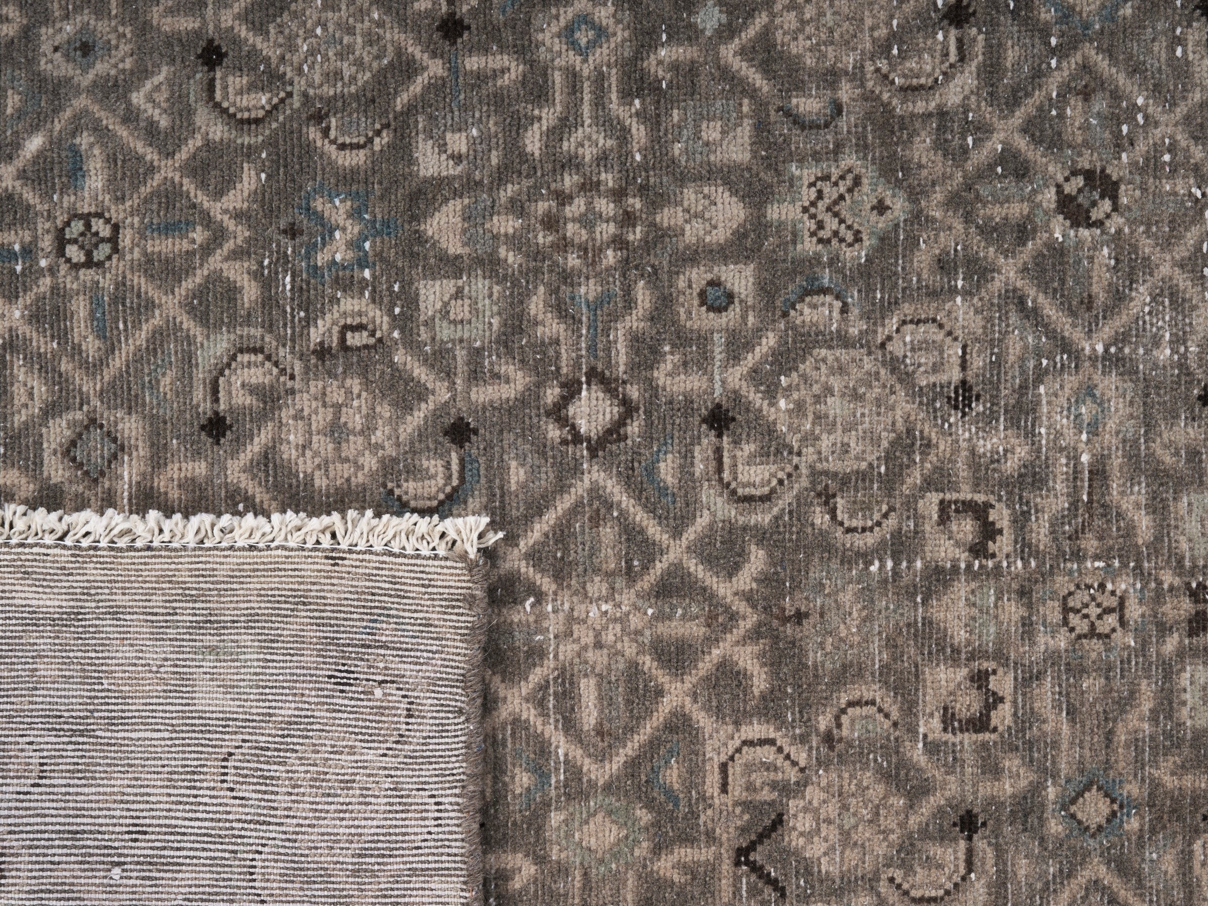 Persian Hamedan runner rug in taupe and stone, view 10 of 10