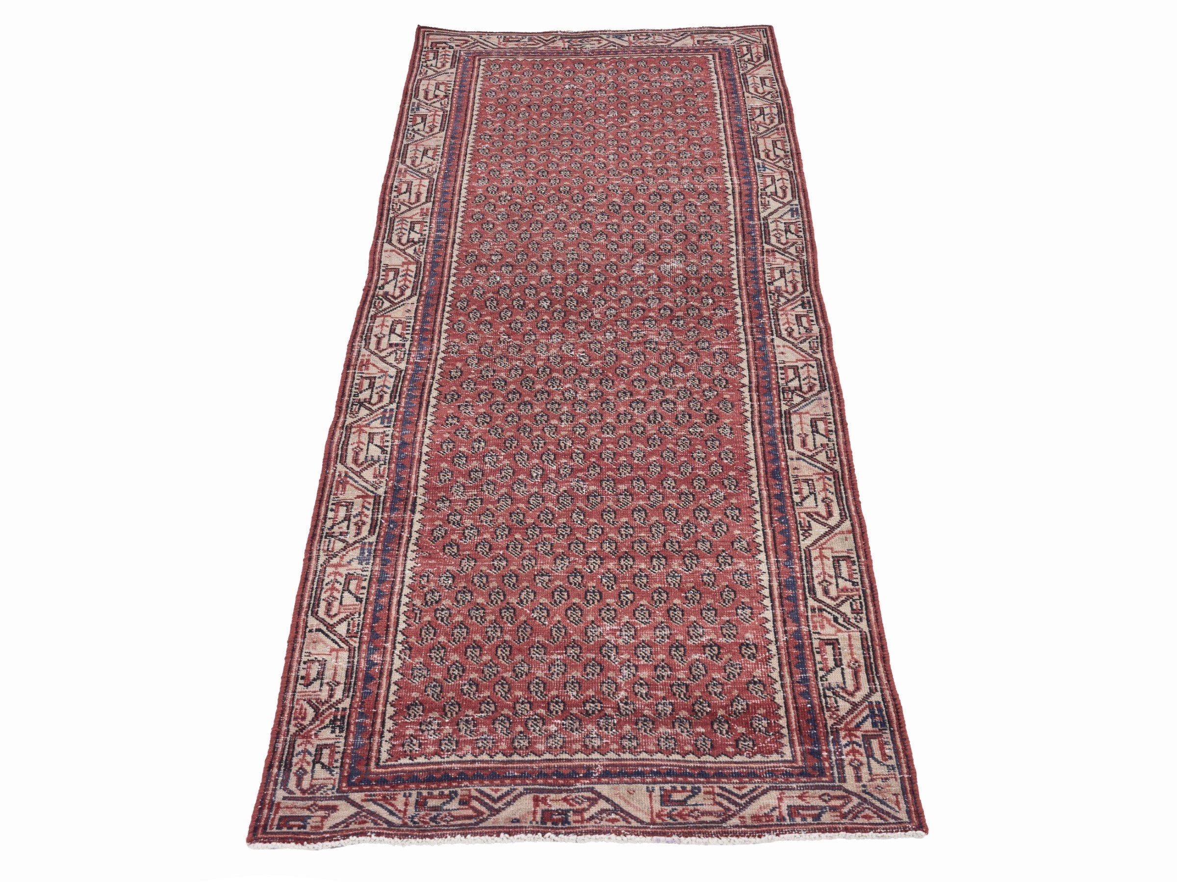 Persian Arak runner rug in deep red and greige, view 2 of 10