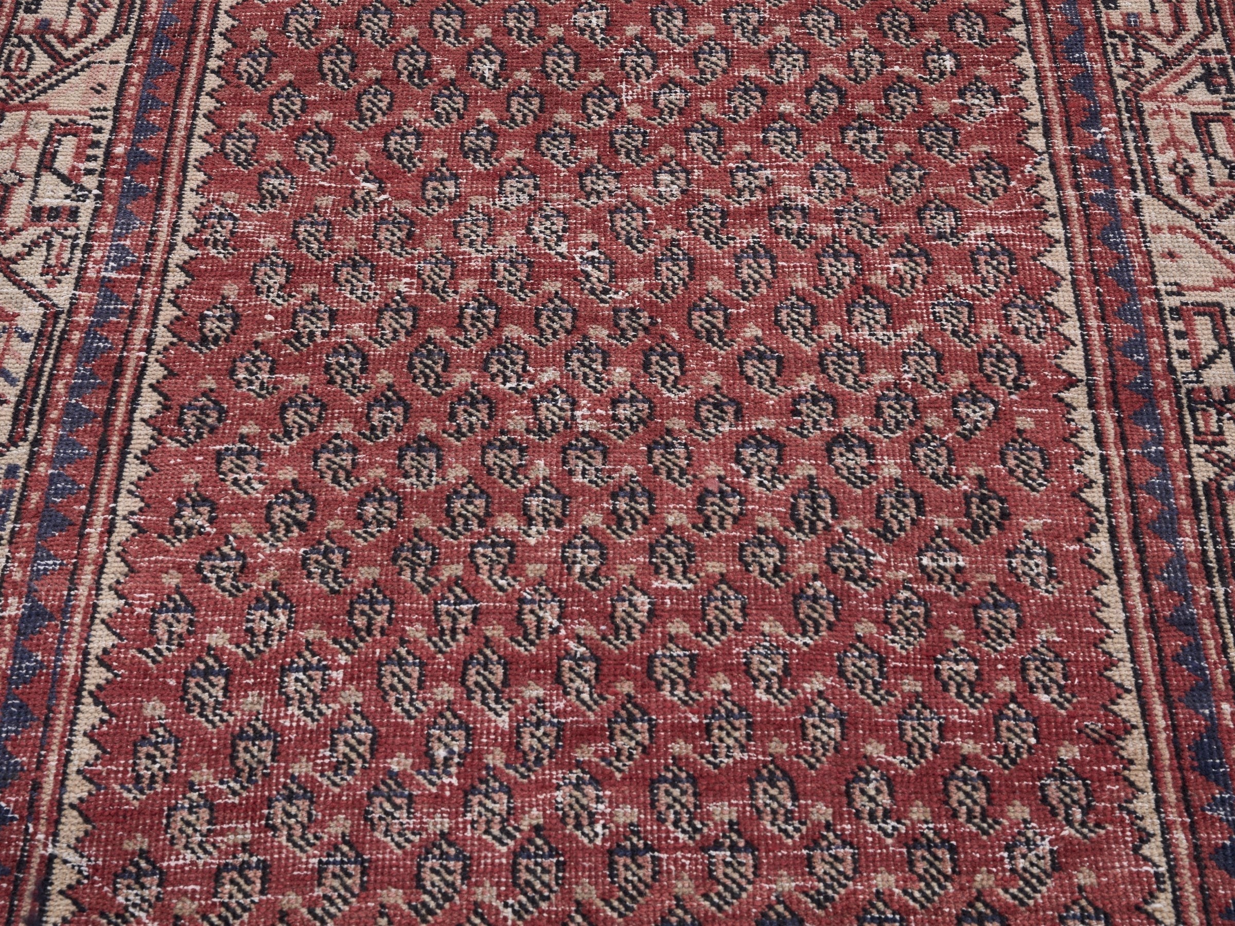 Persian Arak runner rug in deep red and greige, view 4 of 10