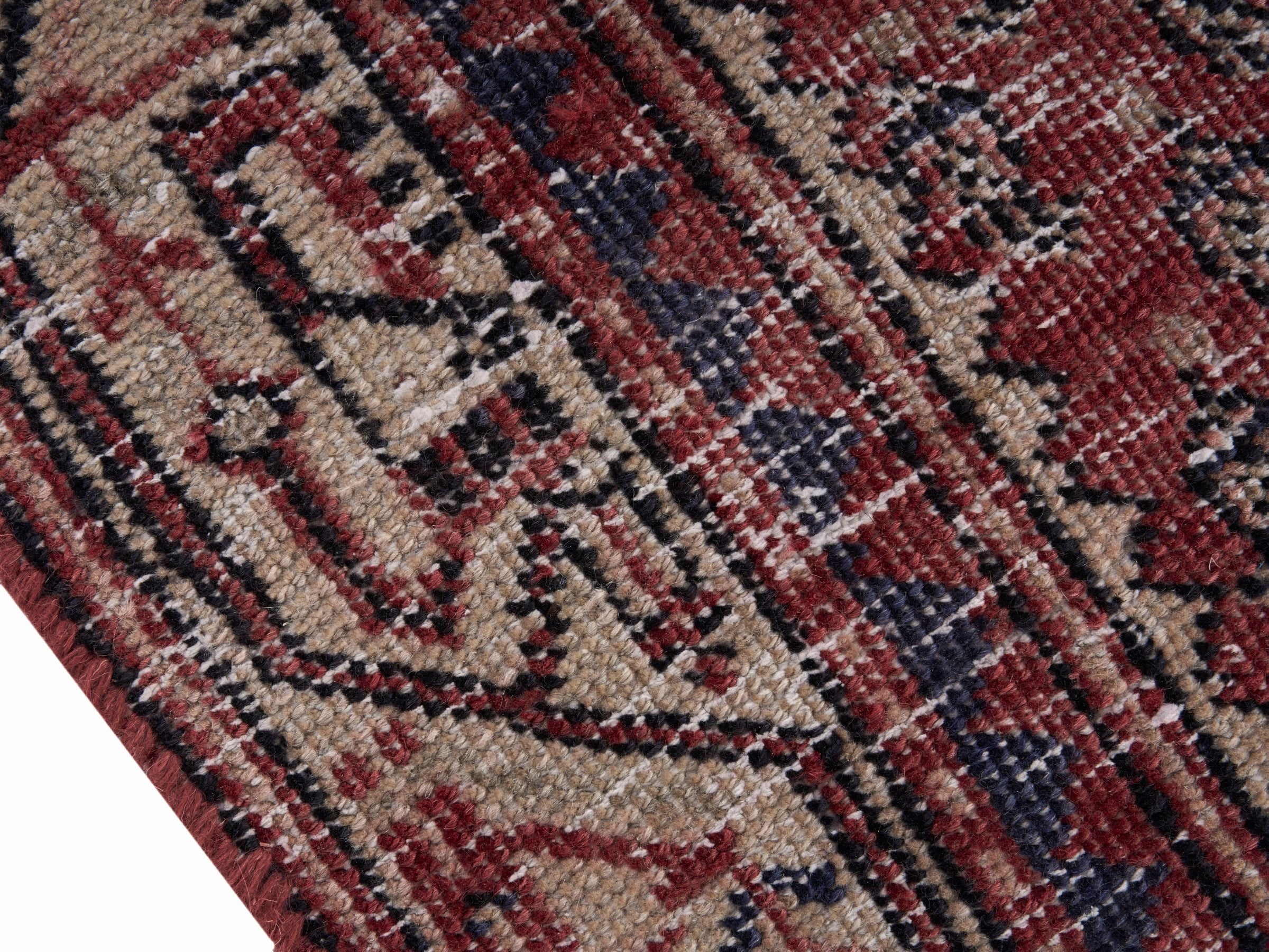 Persian Arak runner rug in deep red and greige, view 6 of 10