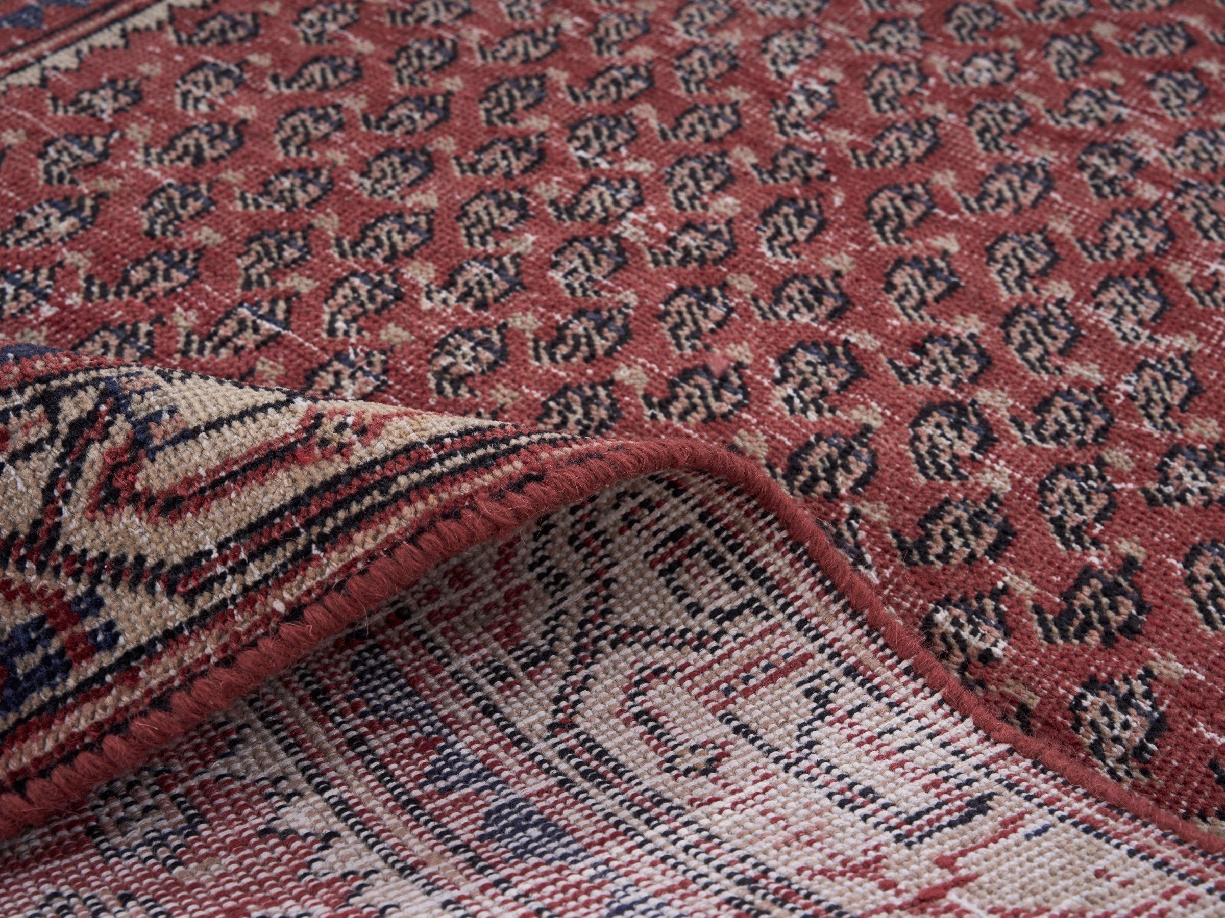 Persian Arak runner rug in deep red and greige, view 9 of 10