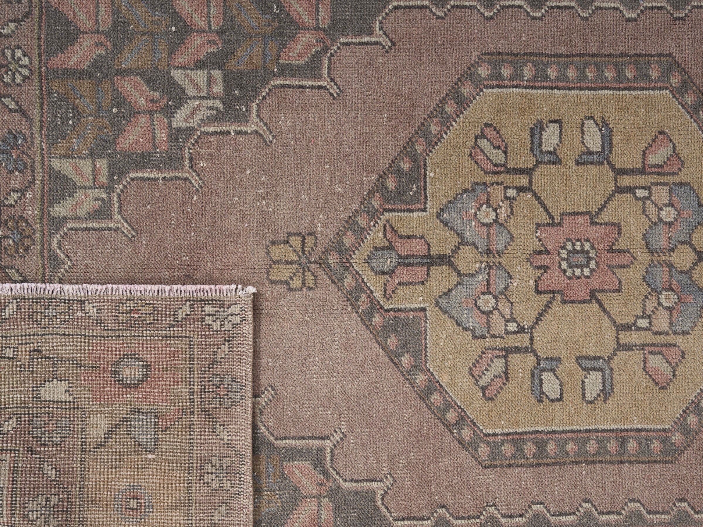 Turkish Anatolian runner rug in dusty rose and khaki, view 10 of 10