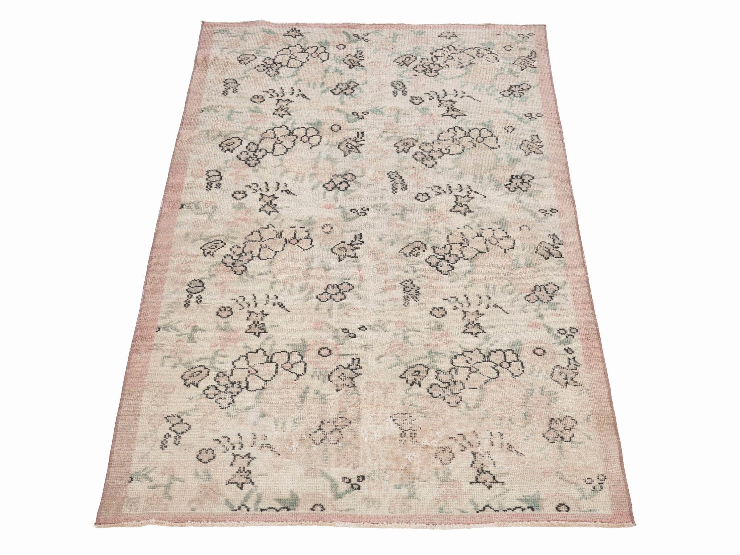Turkish Isparta accent rug in cream and muted pink, view 2 of 10