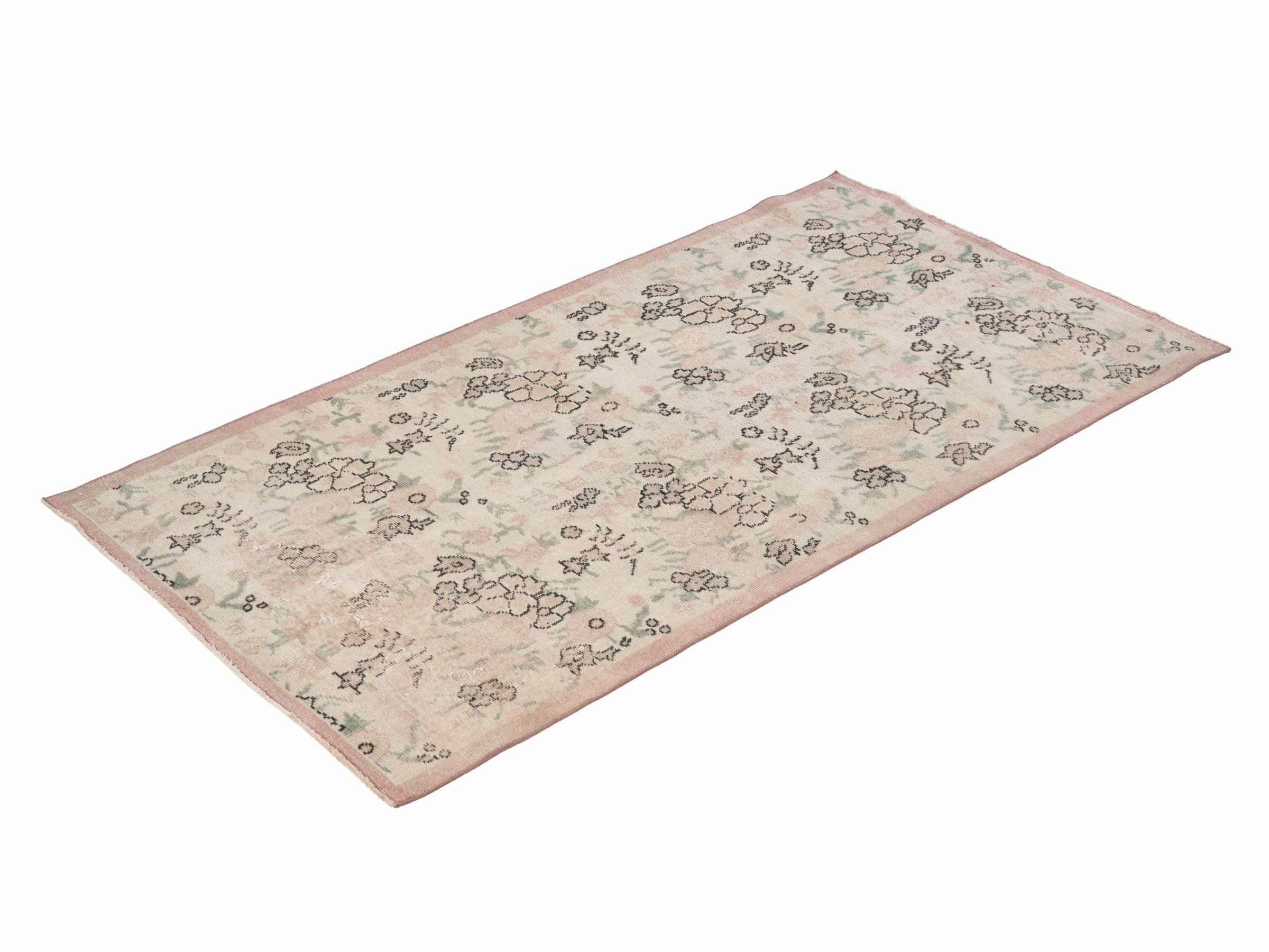 Turkish Isparta accent rug in cream and muted pink, view 3 of 10
