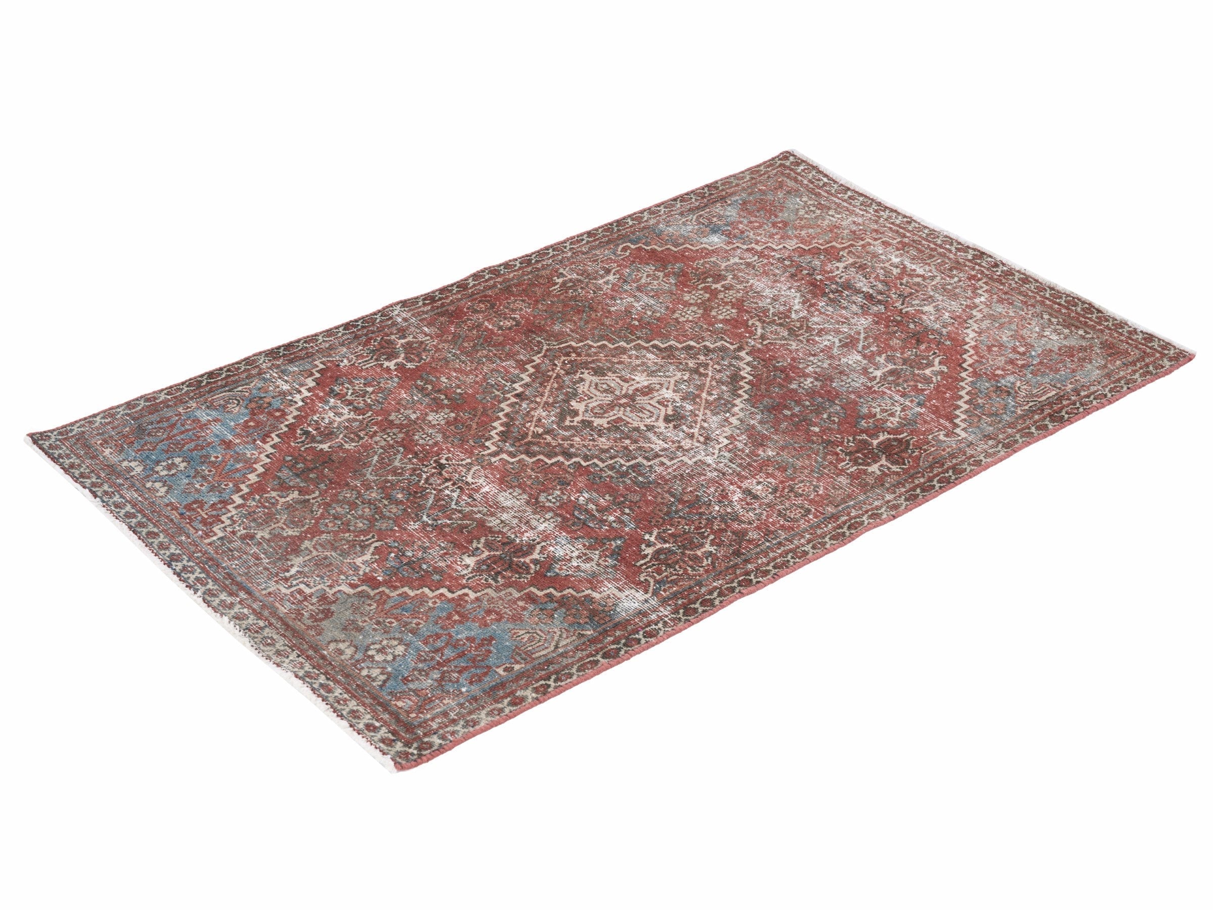 Persian Joshaghan accent rug in faded red and cream, view 3 of 10