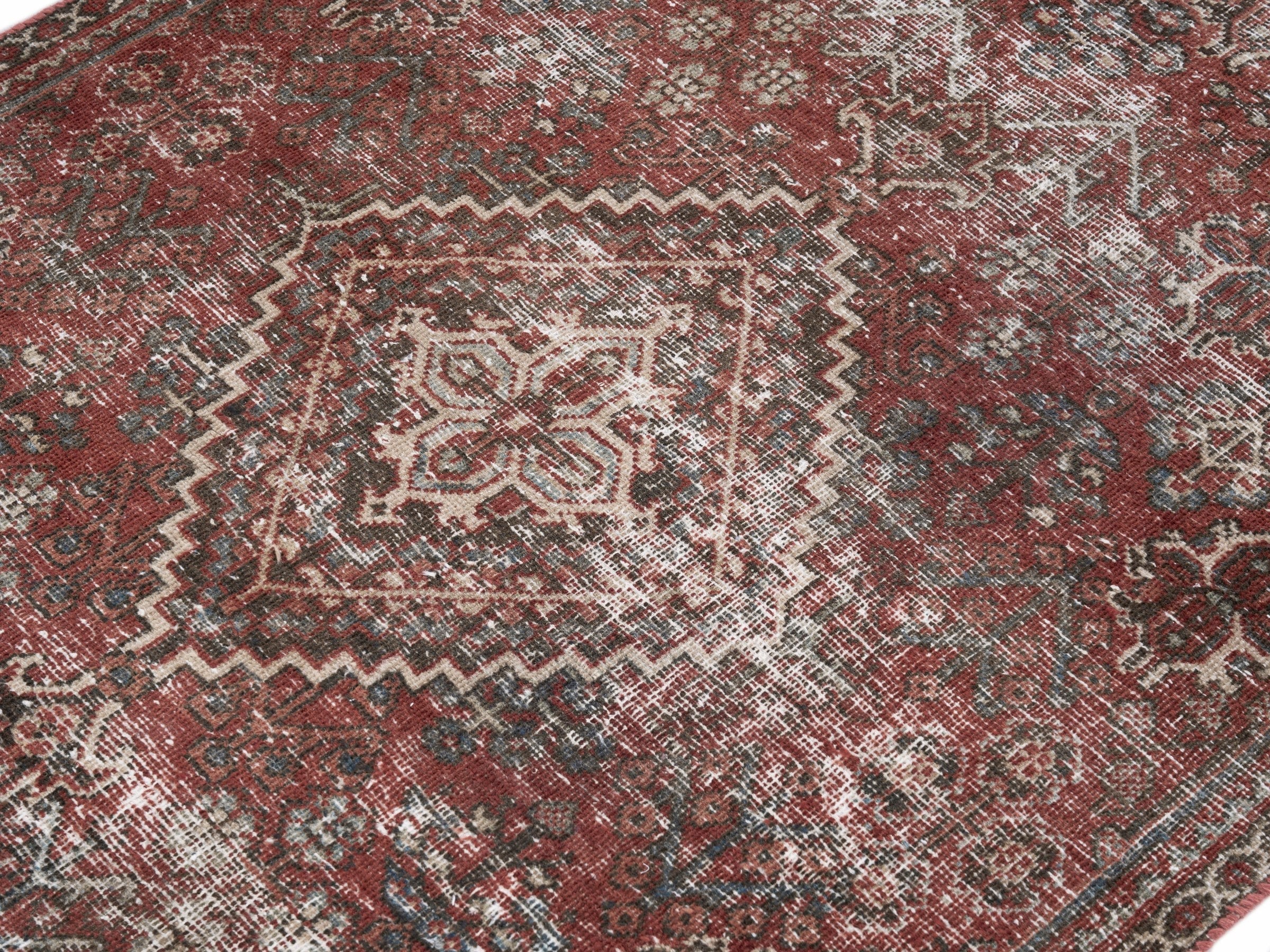 Persian Joshaghan accent rug in faded red and cream, view 5 of 10