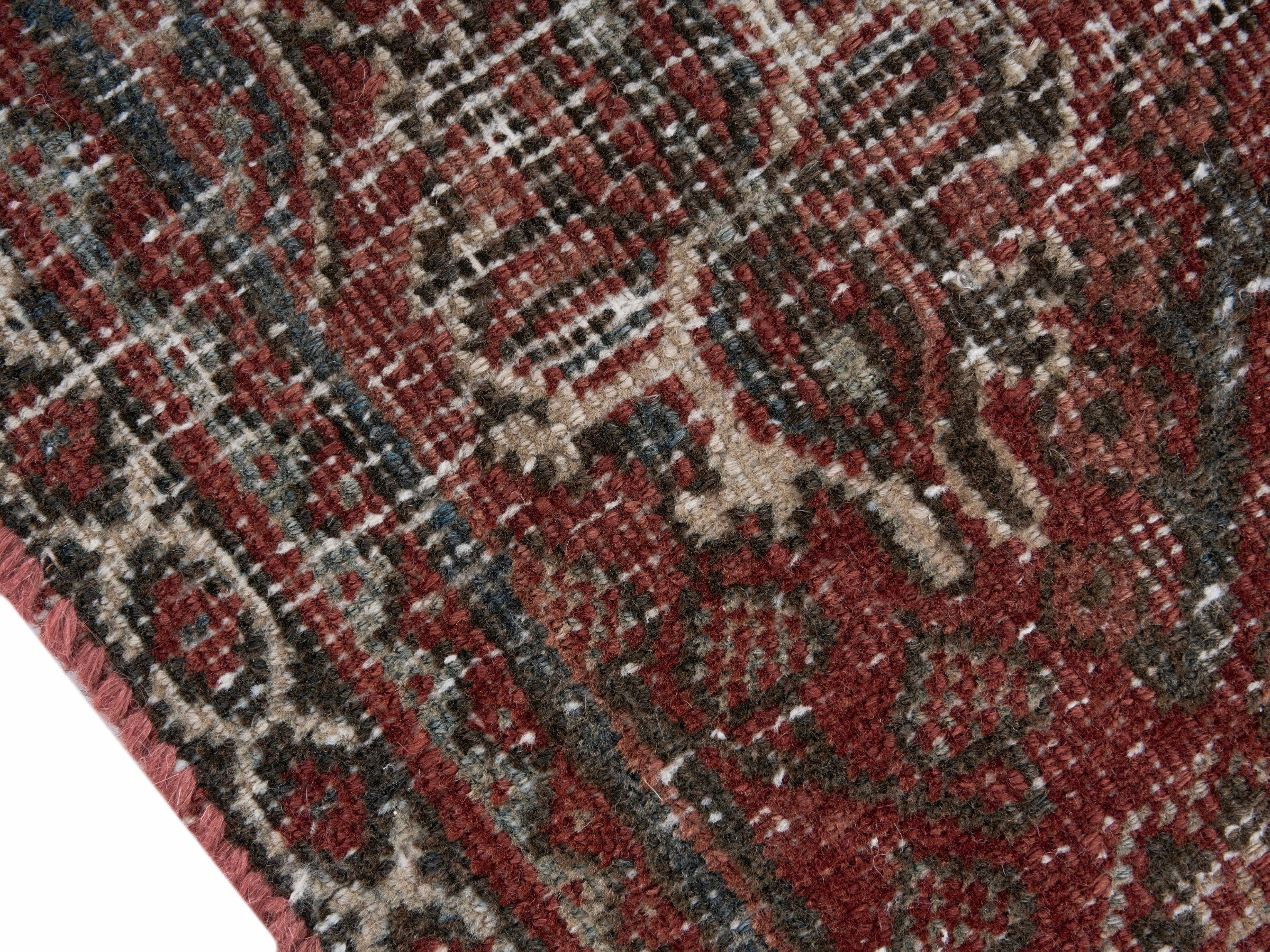 Persian Joshaghan accent rug in faded red and cream, view 6 of 10