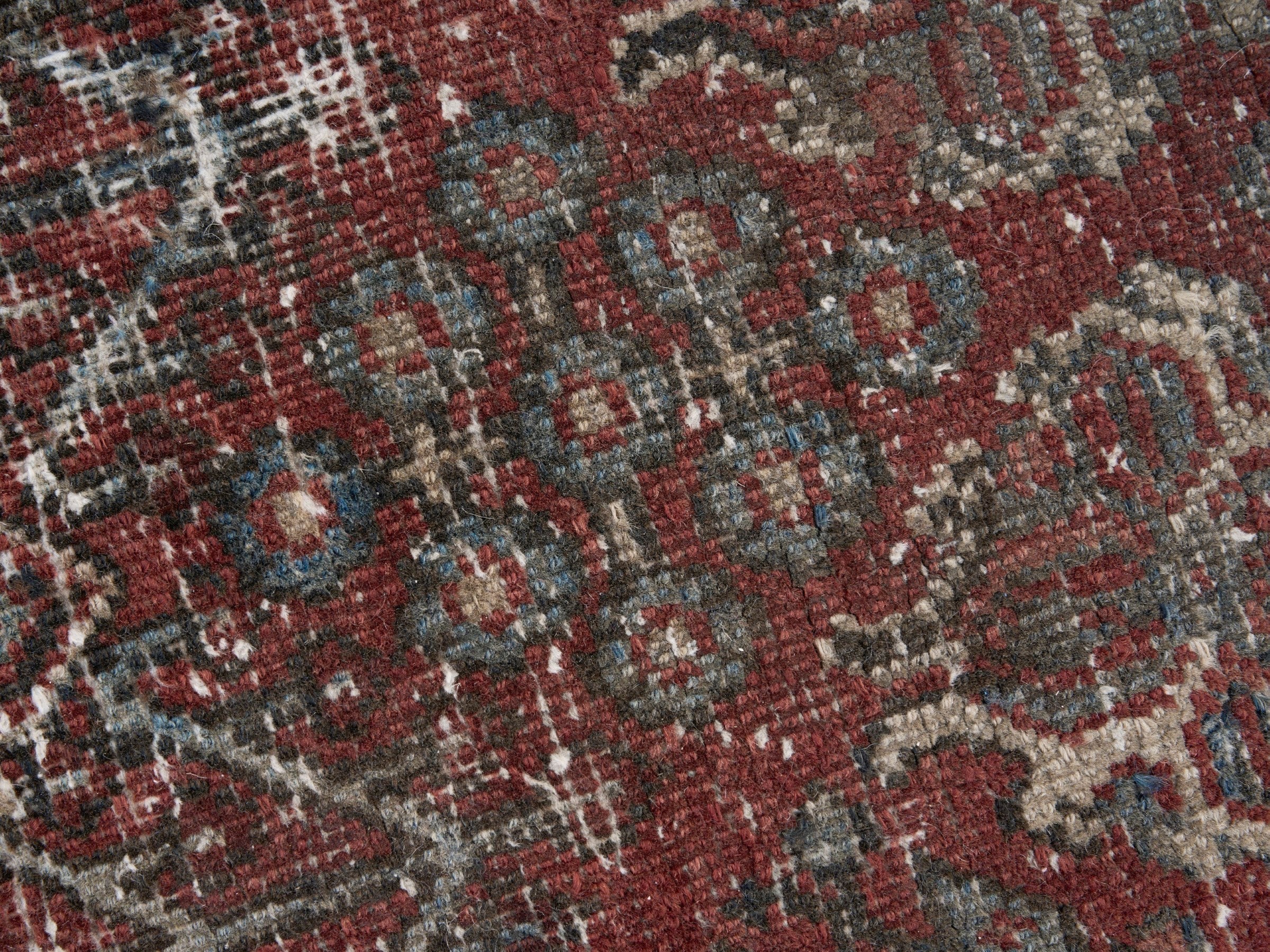 Persian Joshaghan accent rug in faded red and cream, view 7 of 10