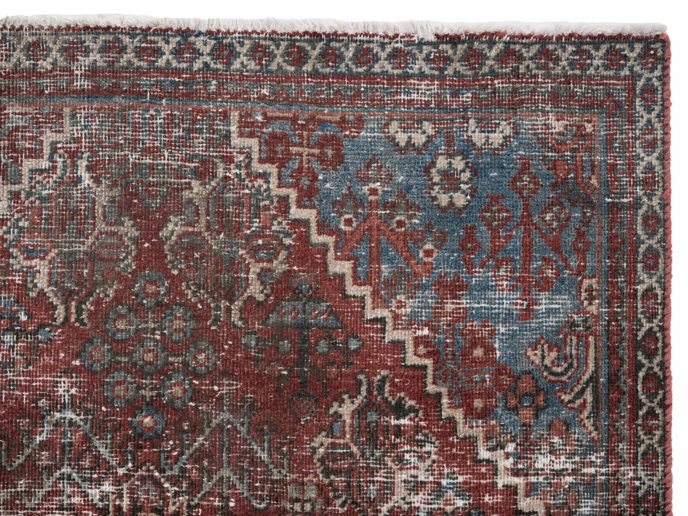 Persian Joshaghan accent rug in faded red and cream, view 8 of 10