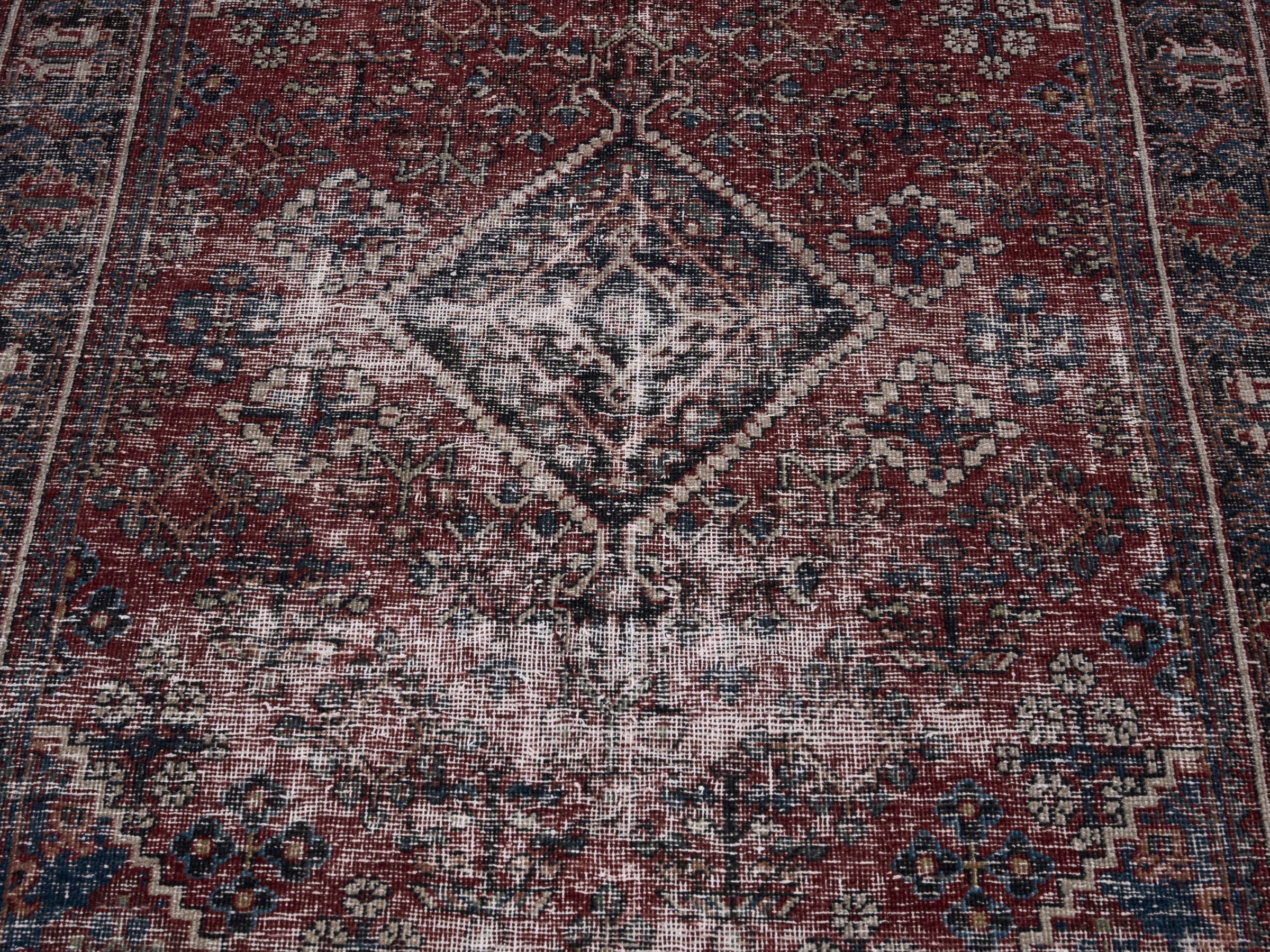 Persian Joshaghan area rug in faded red and charcoal, view 4 of 10