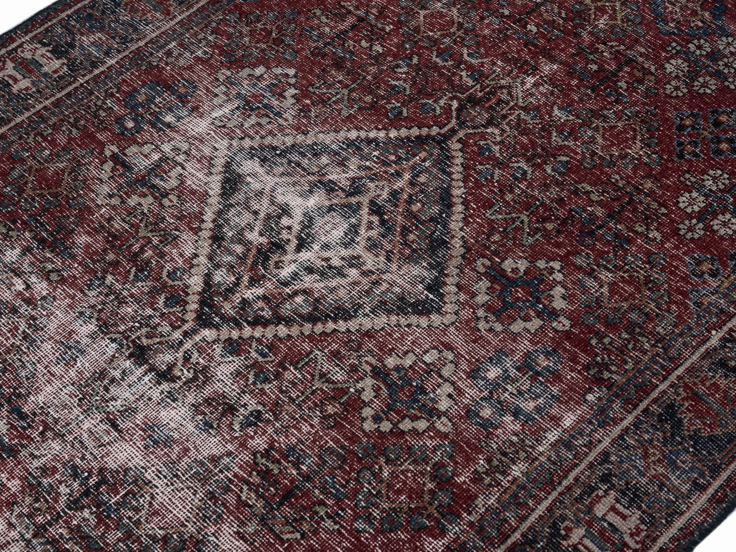 Persian Joshaghan area rug in faded red and charcoal, view 5 of 10