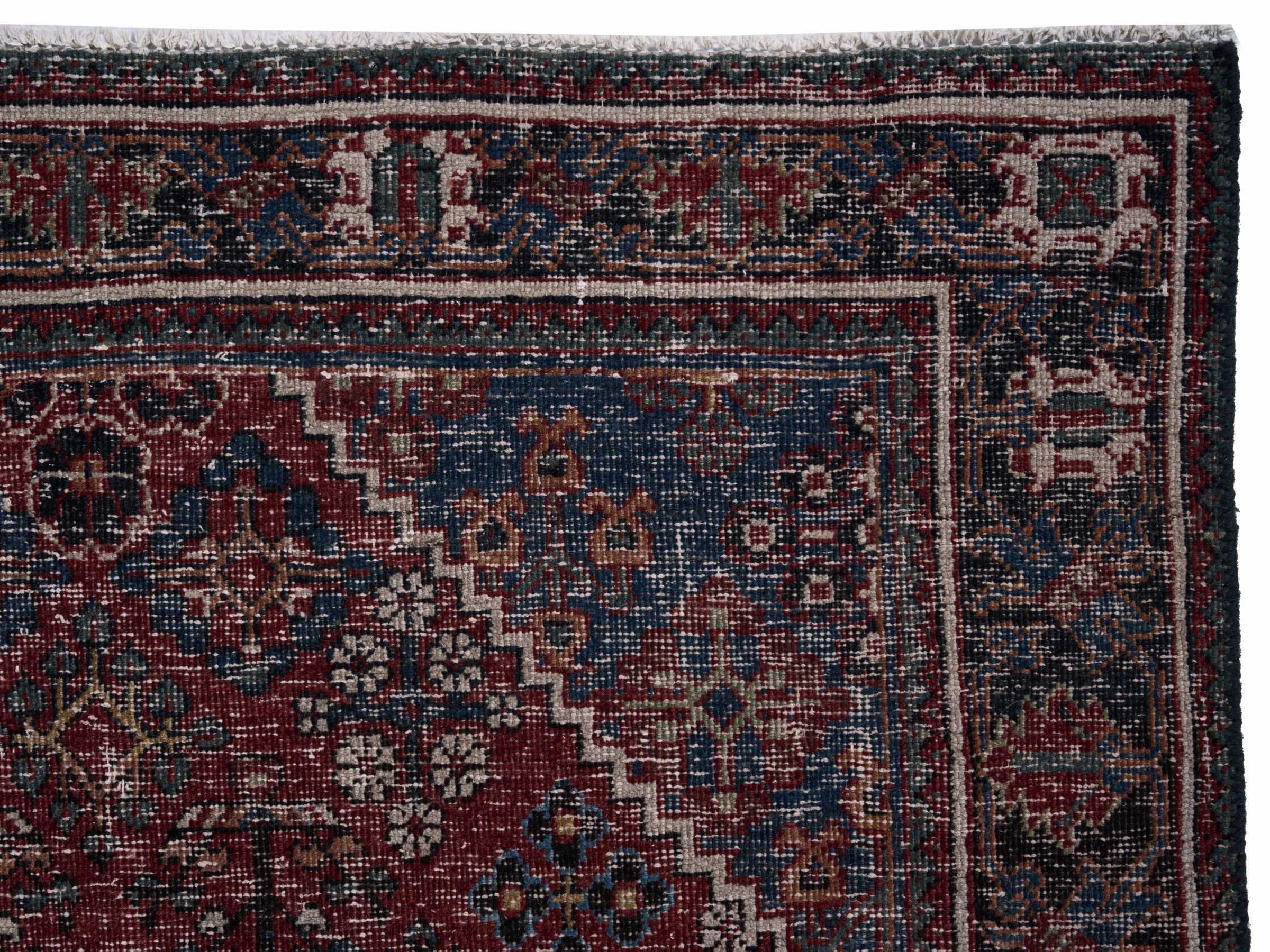 Persian Joshaghan area rug in faded red and charcoal, view 8 of 10