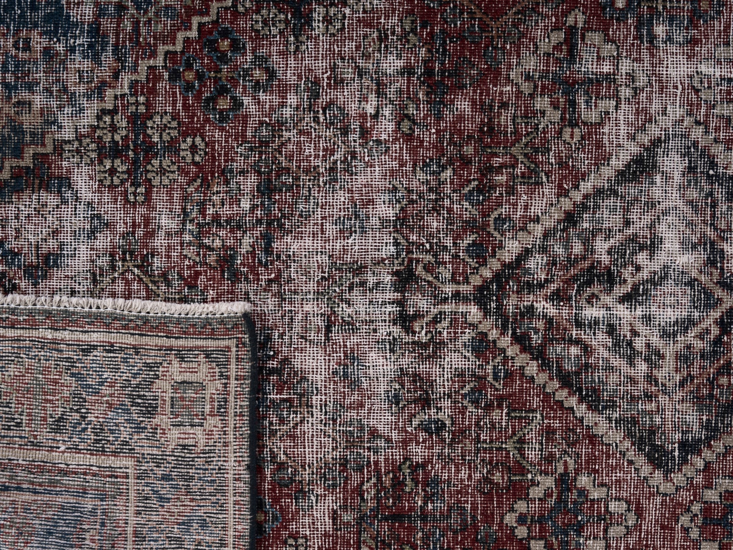 Persian Joshaghan area rug in faded red and charcoal, view 10 of 10