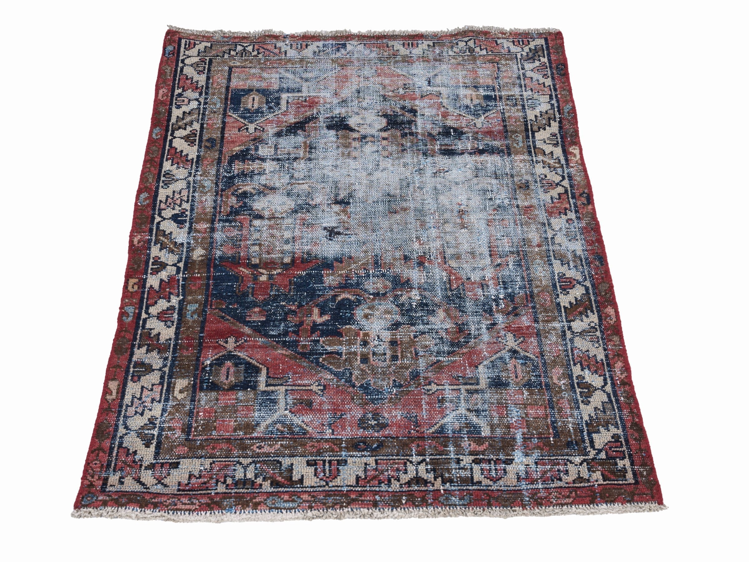 Persian Saveh accent rug in powder blue and faded red, view 2 of 10