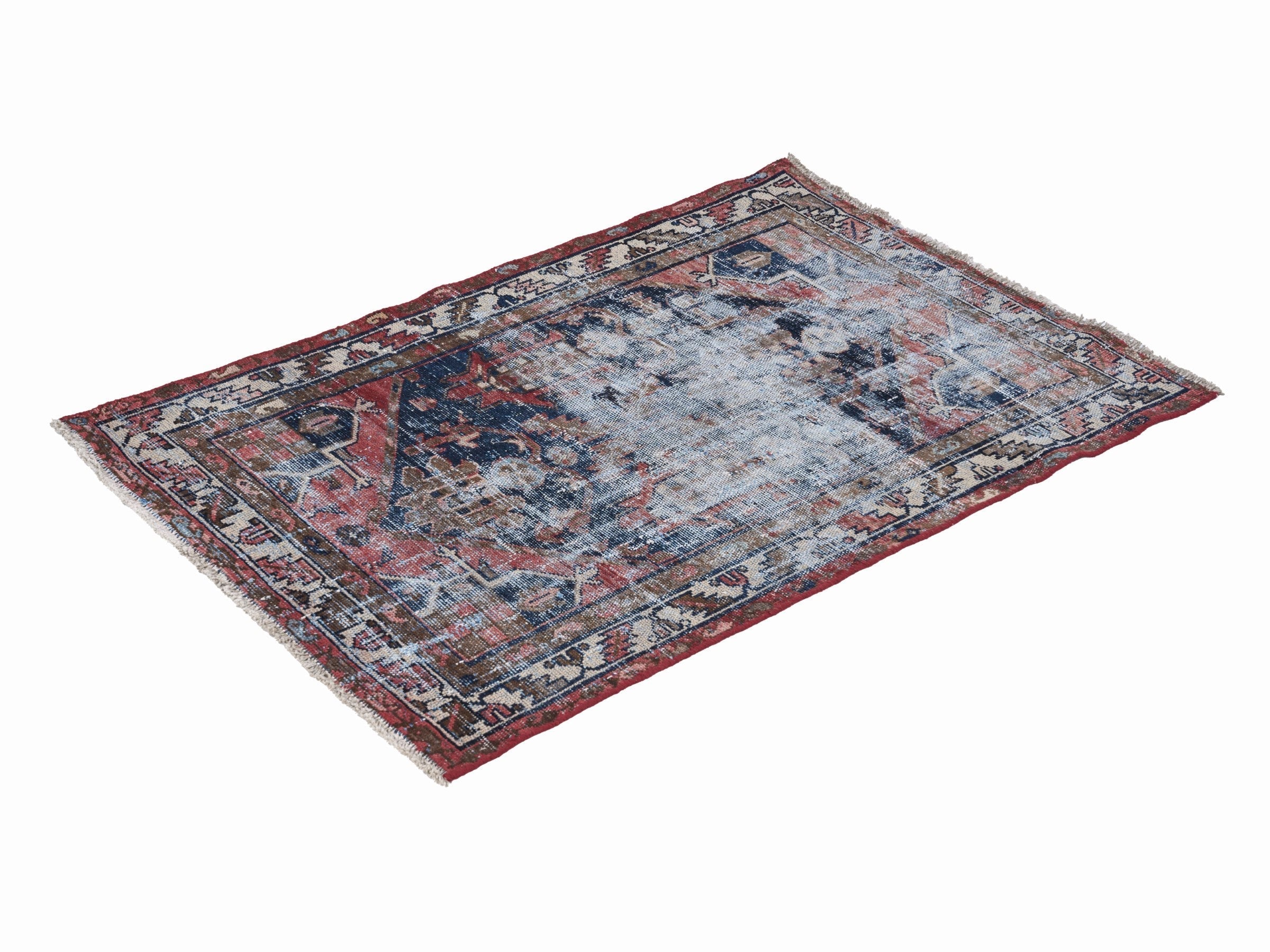 Persian Saveh accent rug in powder blue and faded red, view 3 of 10