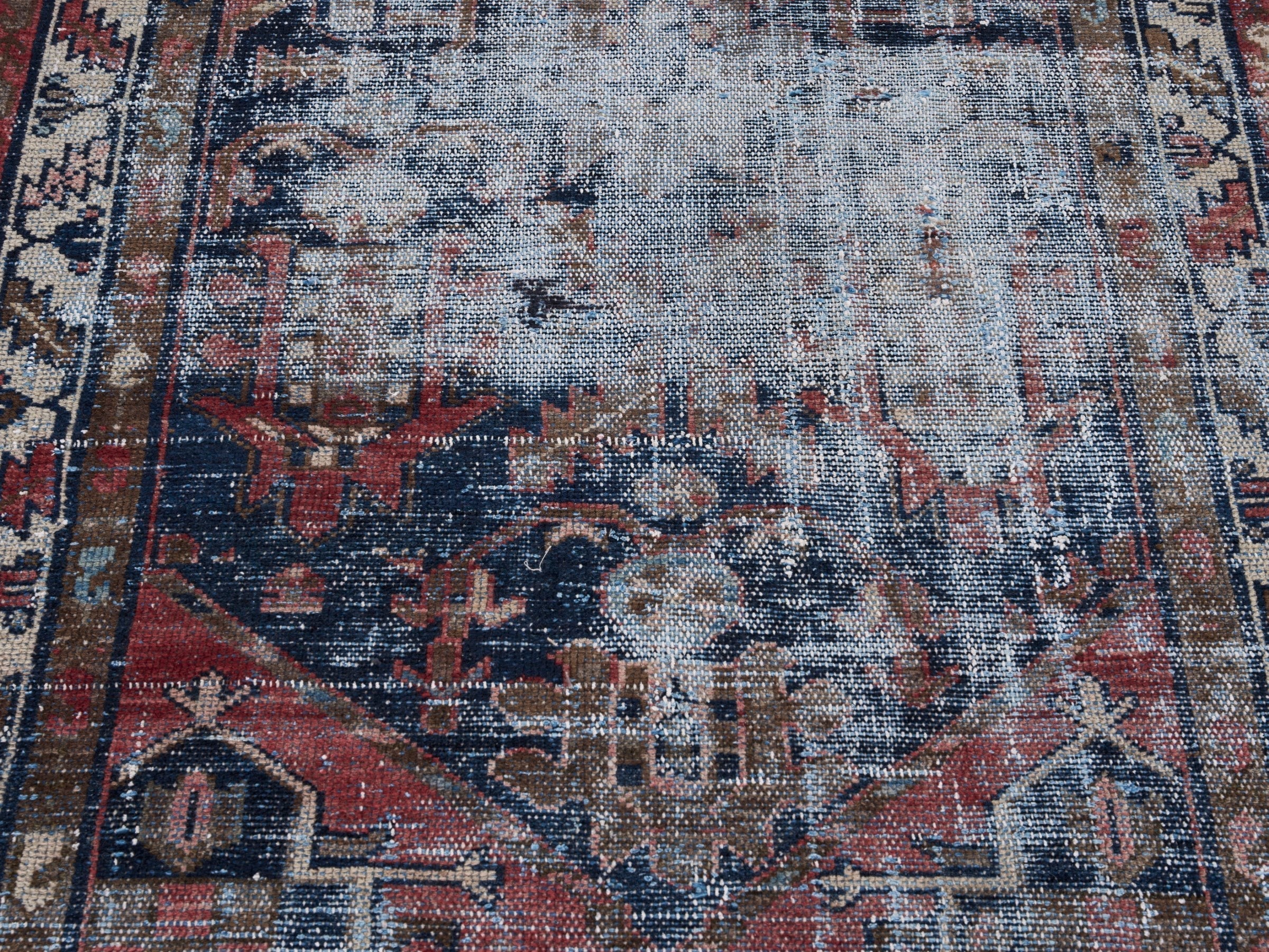 Persian Saveh accent rug in powder blue and faded red, view 4 of 10