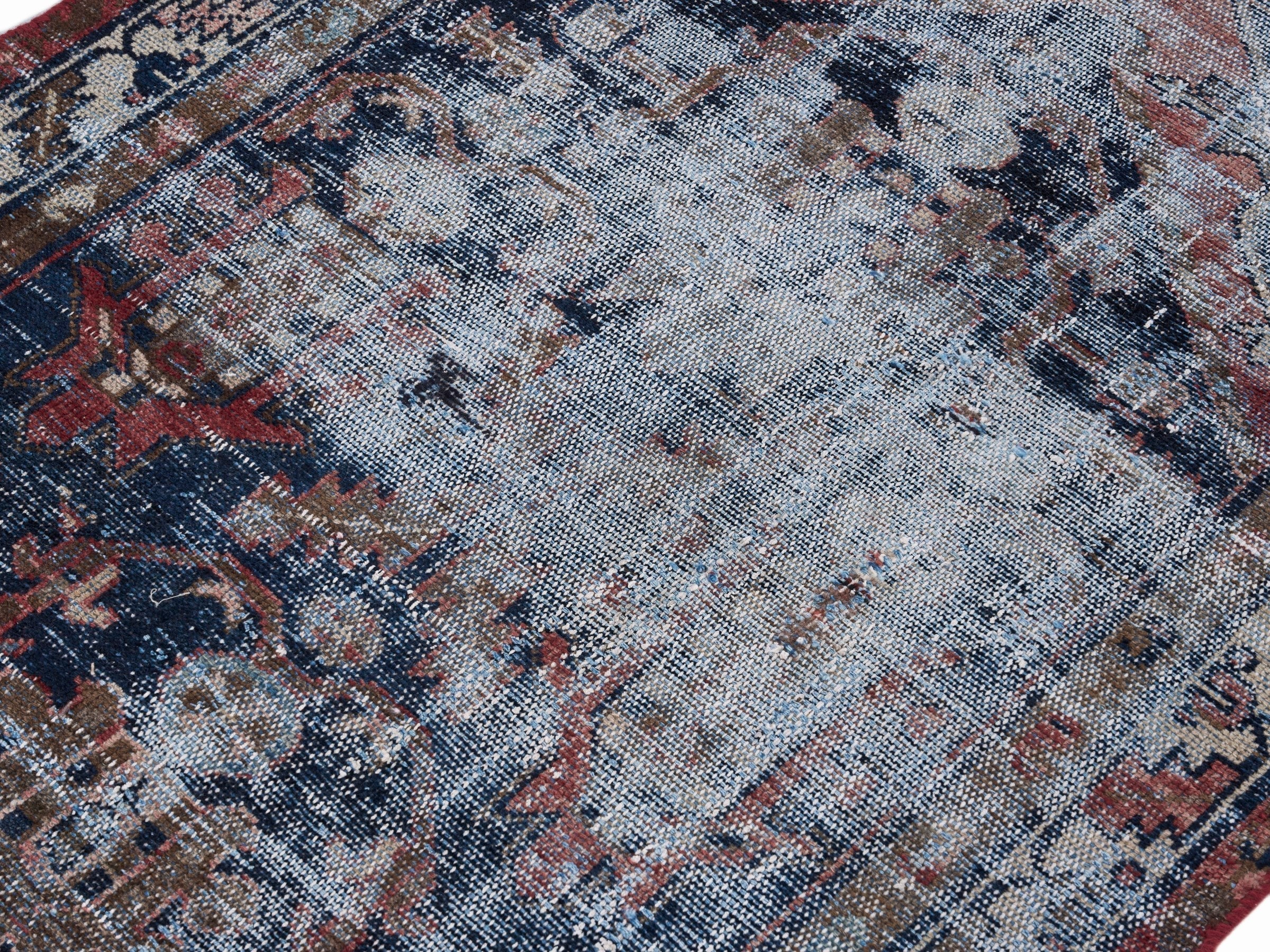 Persian Saveh accent rug in powder blue and faded red, view 5 of 10