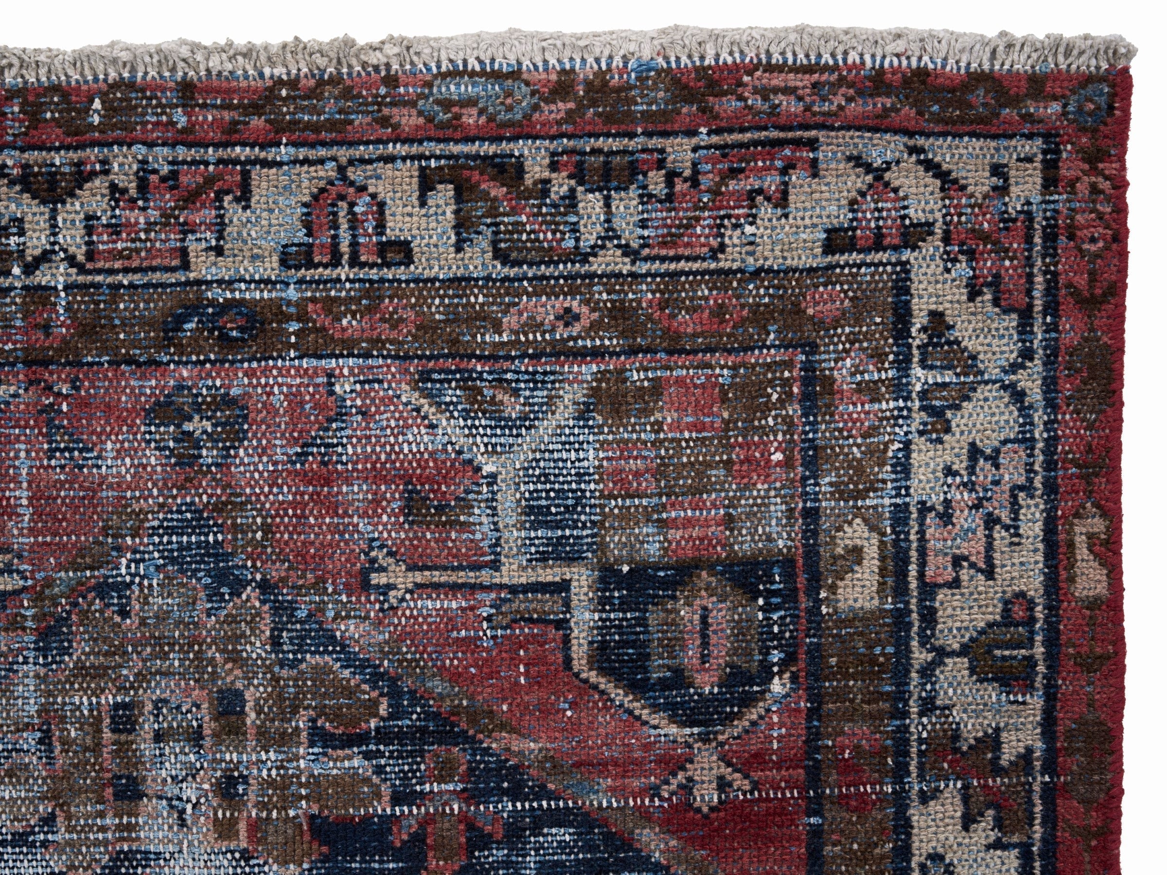Persian Saveh accent rug in powder blue and faded red, view 8 of 10