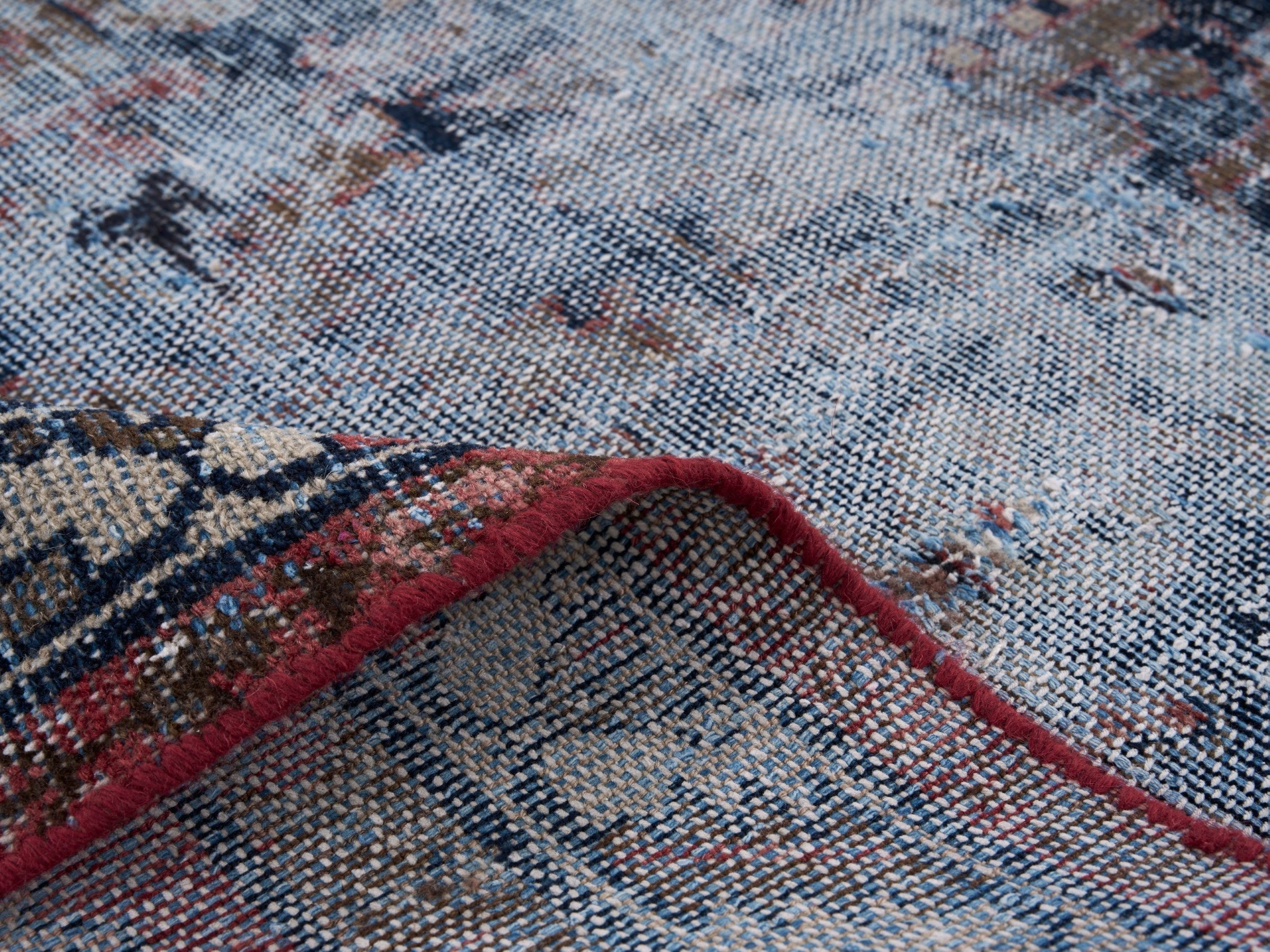 Persian Saveh accent rug in powder blue and faded red, view 9 of 10