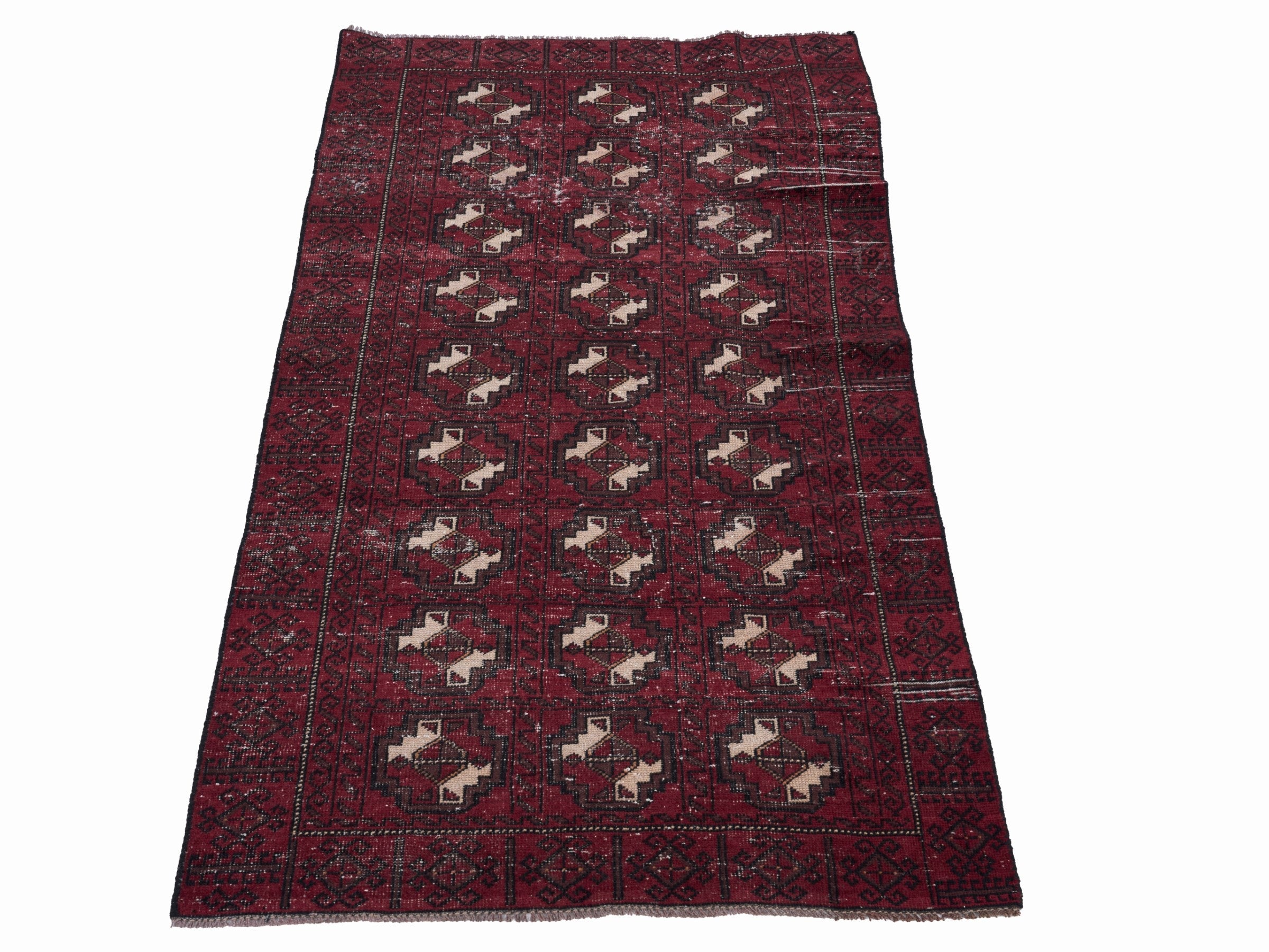 Persian Baluch area rug in burgundy and cream, view 2 of 10