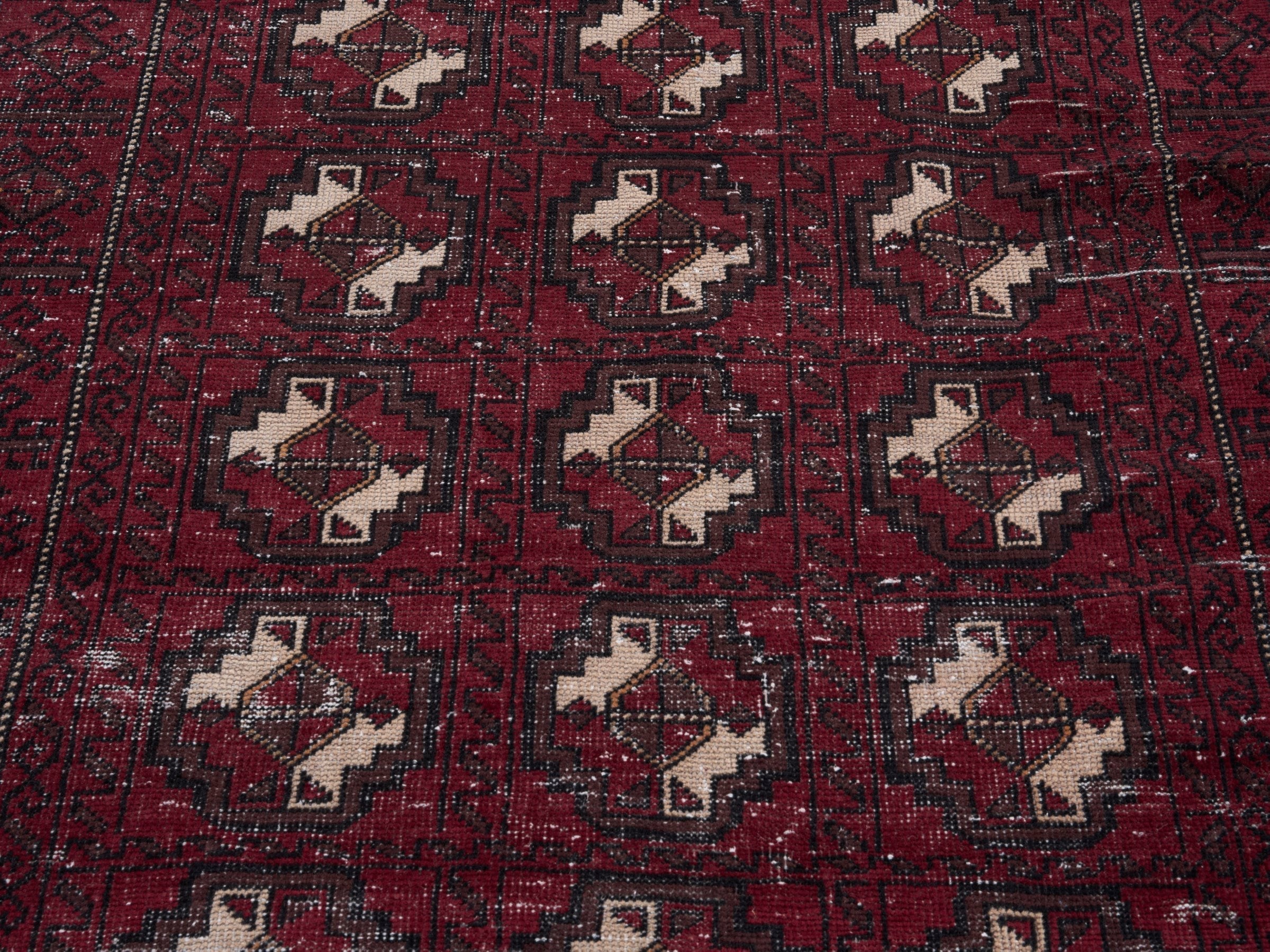 Persian Baluch area rug in burgundy and cream, view 4 of 10
