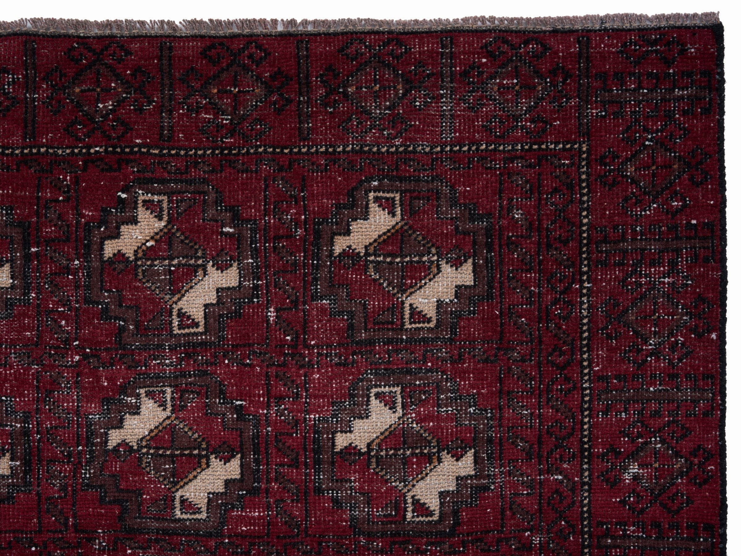 Persian Baluch area rug in burgundy and cream, view 8 of 10