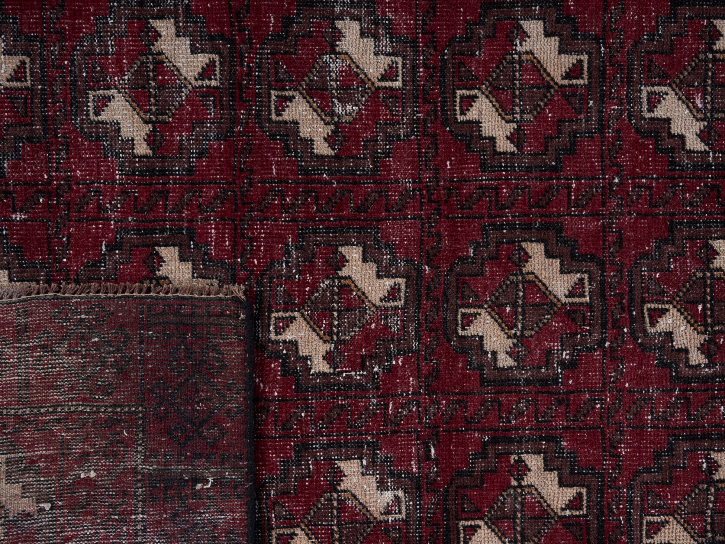 Persian Baluch area rug in burgundy and cream, view 10 of 10