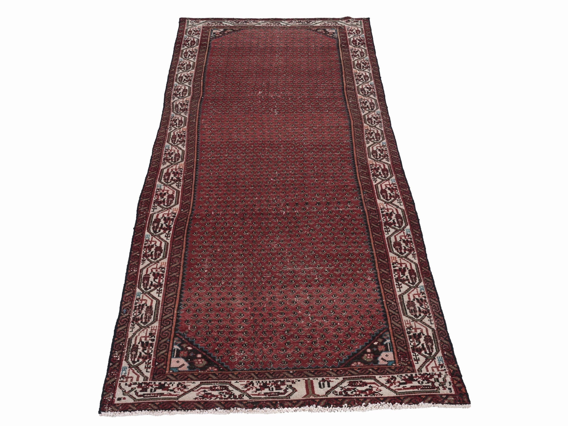 Persian Arak runner rug in burgundy and greige, view 2 of 10