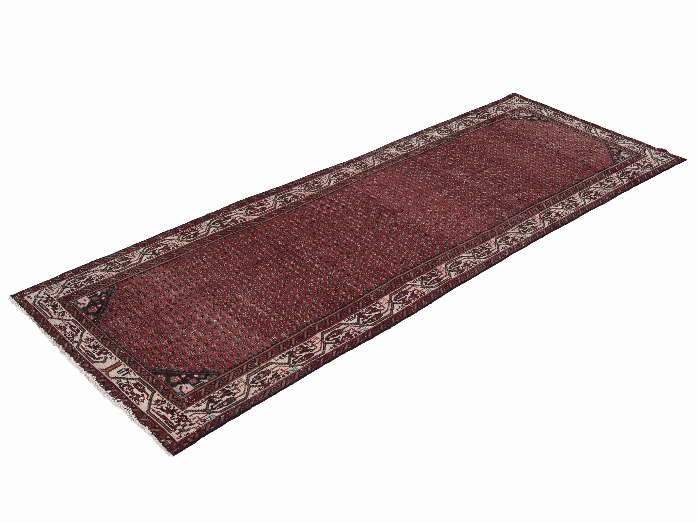 Persian Arak runner rug in burgundy and greige, view 3 of 10