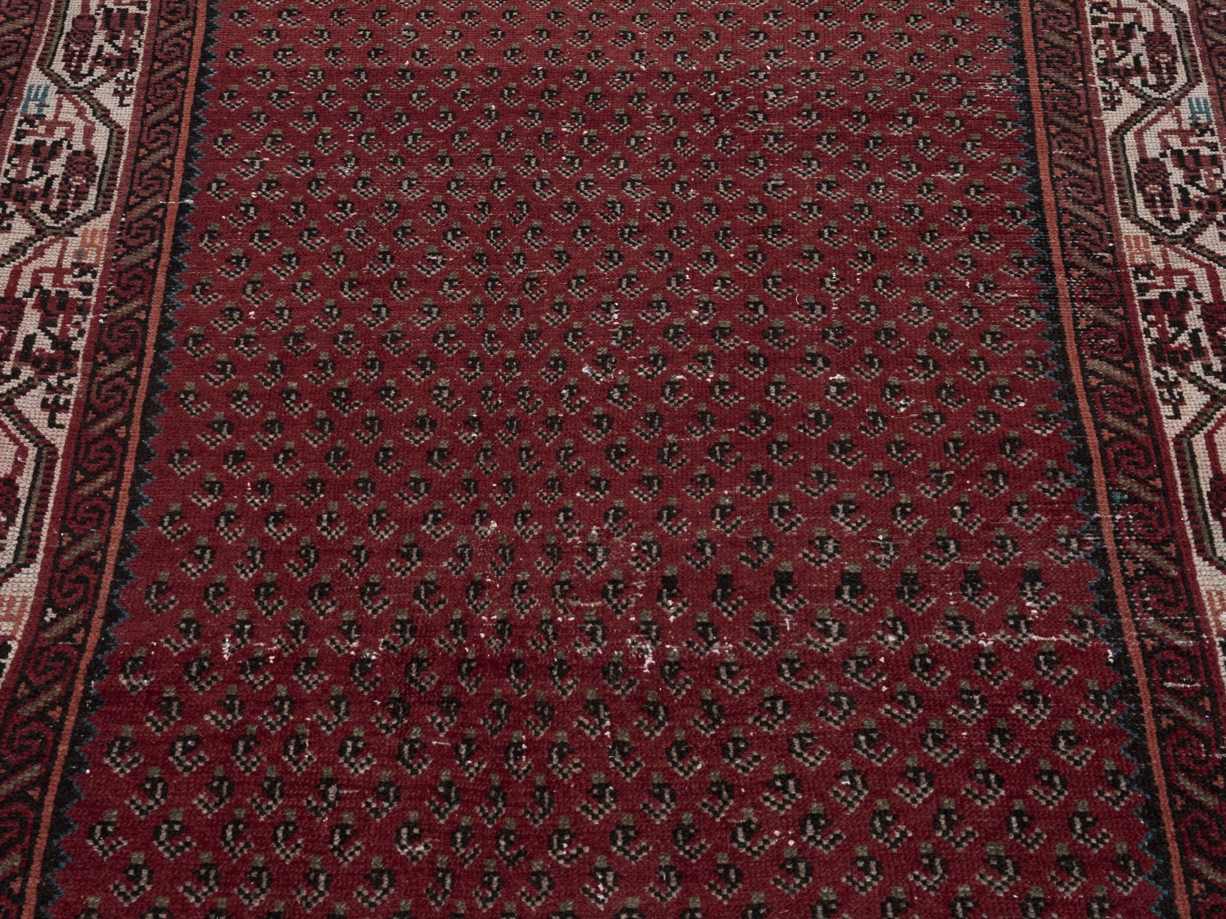 Persian Arak runner rug in burgundy and greige, view 4 of 10