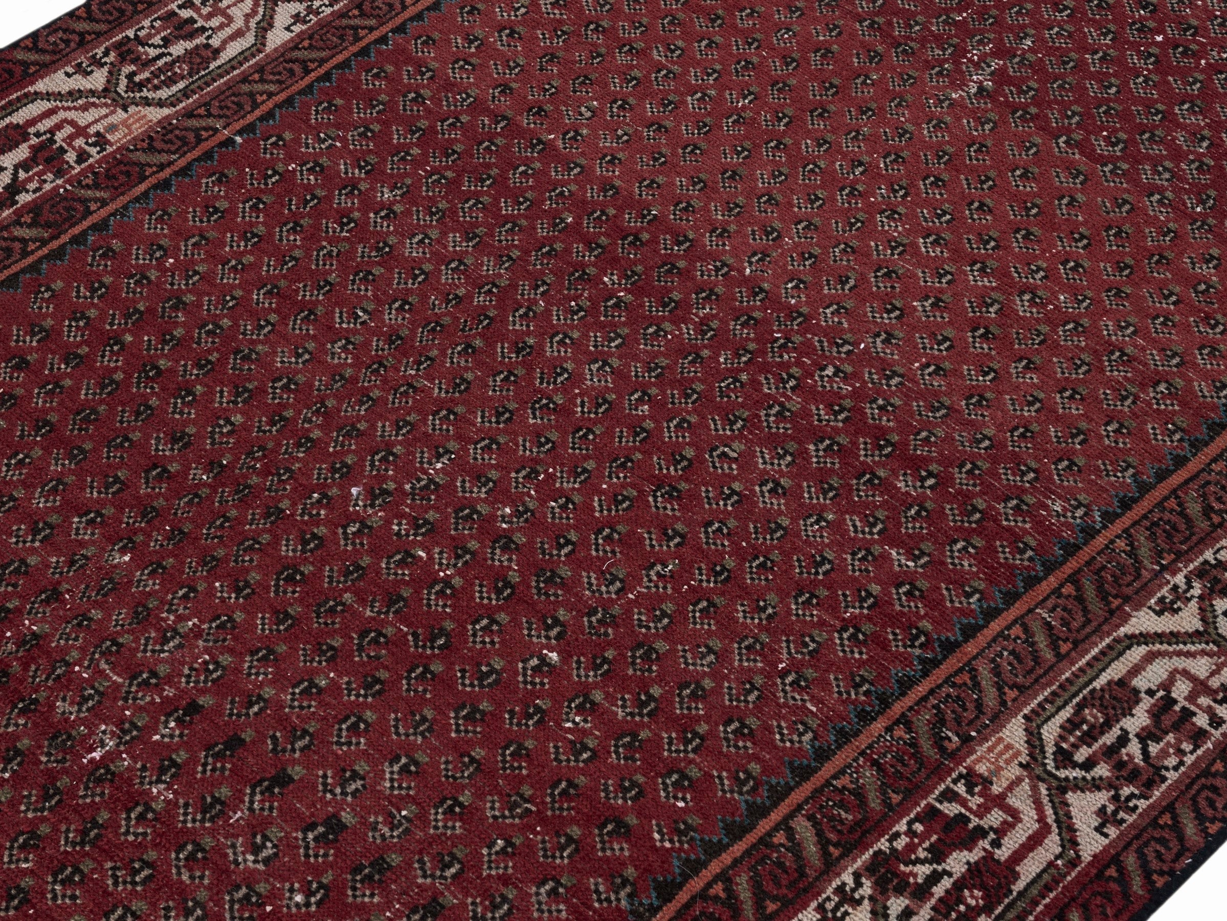 Persian Arak runner rug in burgundy and greige, view 5 of 10