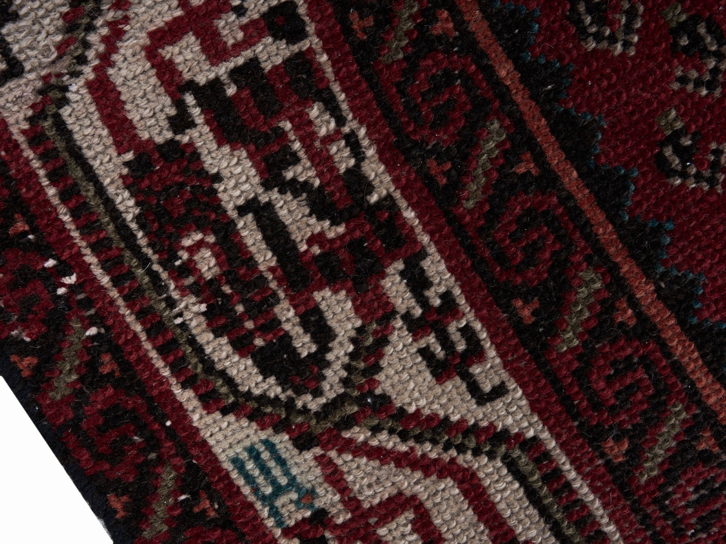 Persian Arak runner rug in burgundy and greige, view 6 of 10