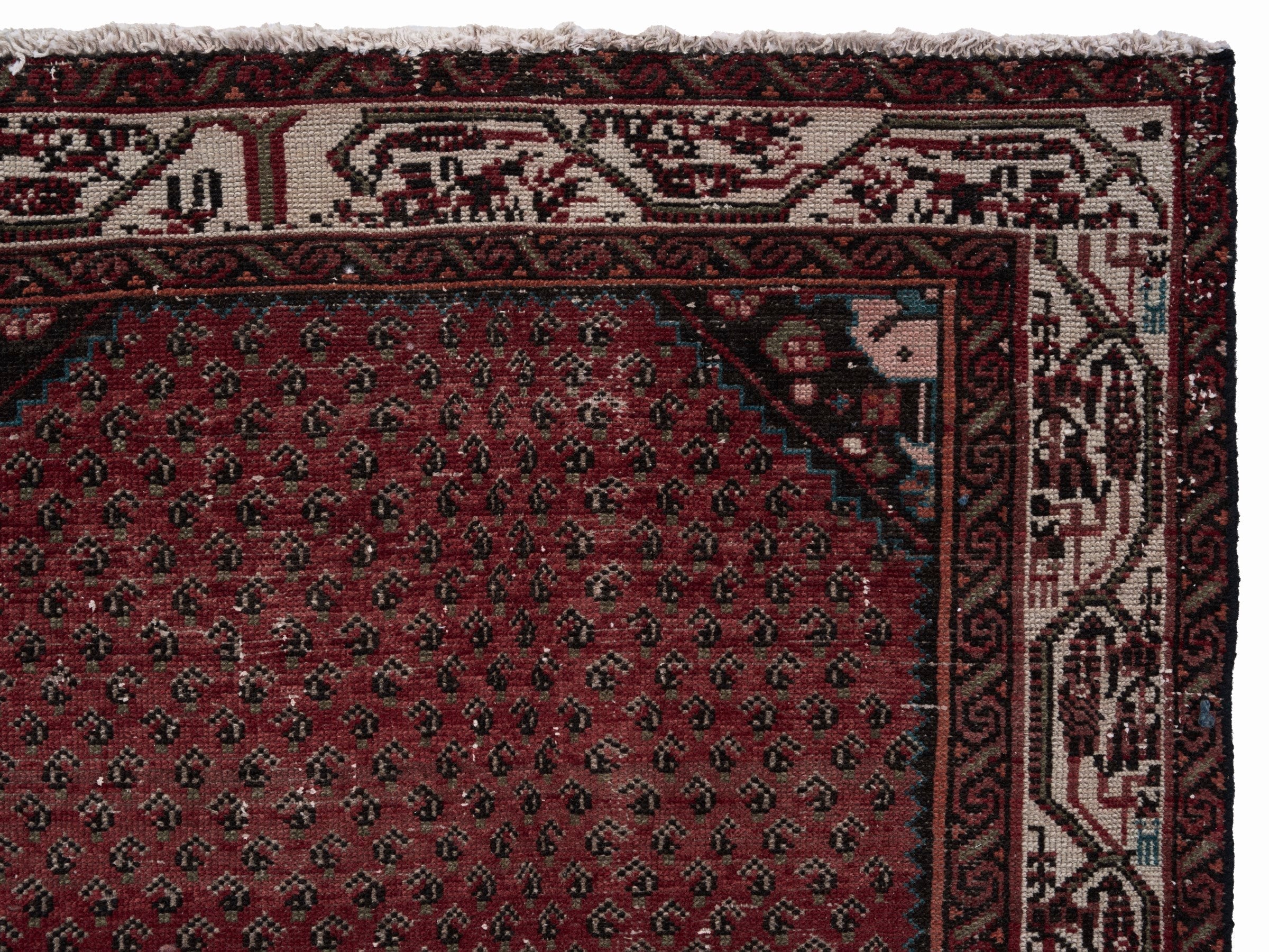 Persian Arak runner rug in burgundy and greige, view 8 of 10