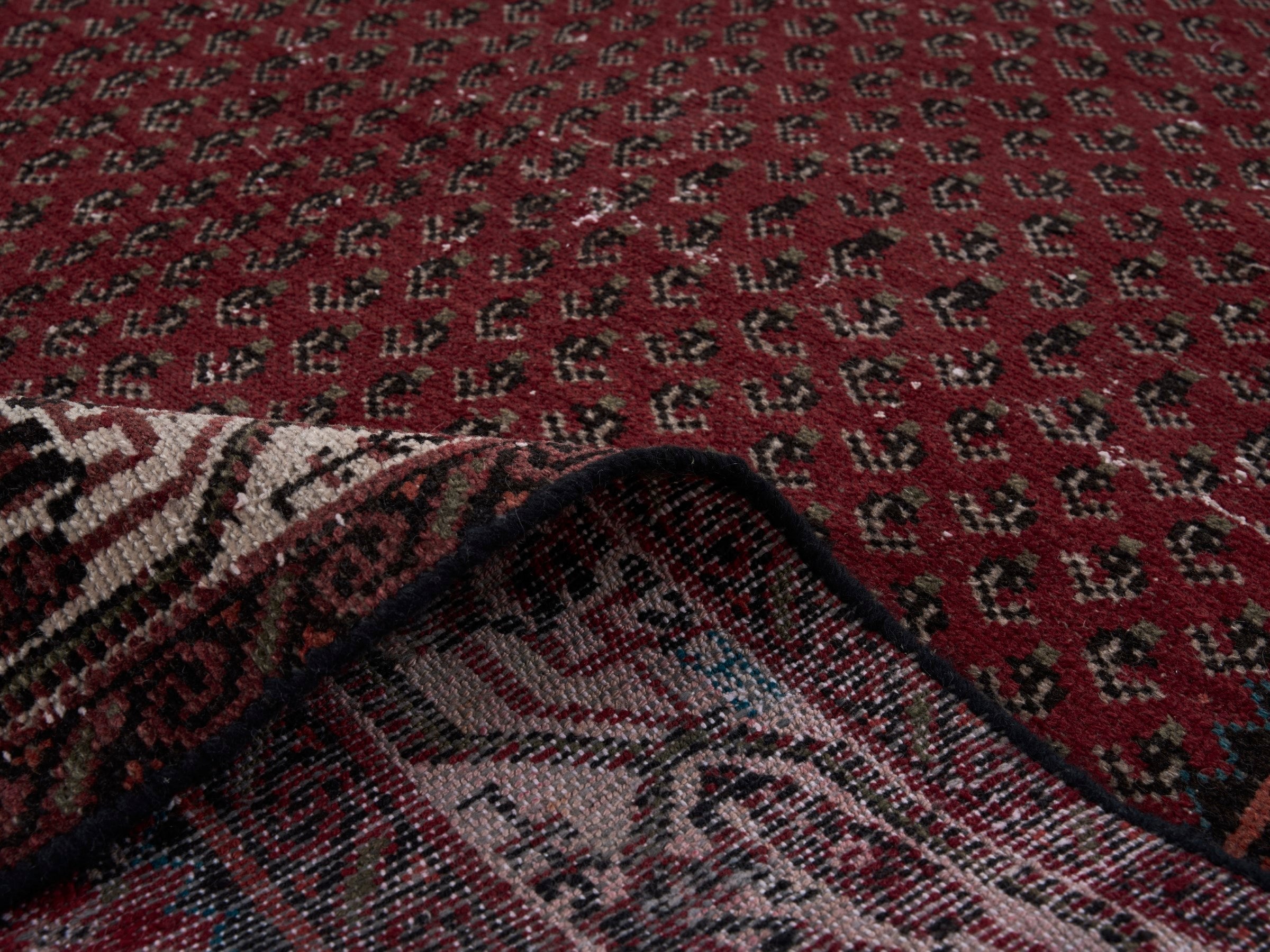 Persian Arak runner rug in burgundy and greige, view 9 of 10