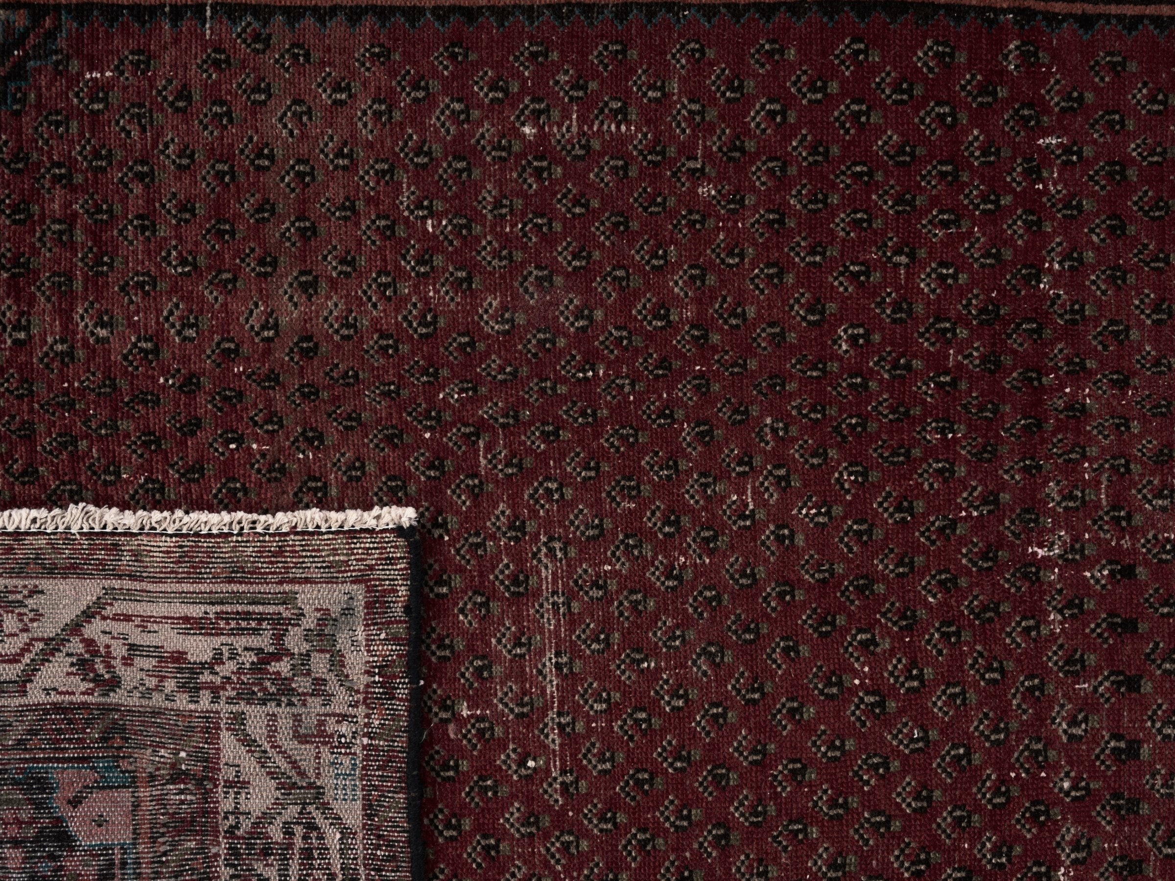Persian Arak runner rug in burgundy and greige, view 10 of 10