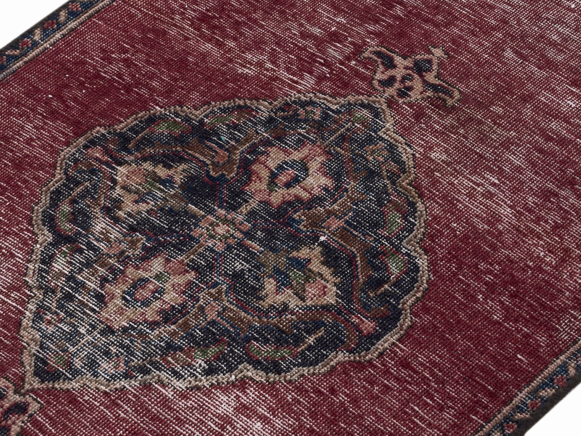 Persian Tabriz runner rug in faded red and dark blue, view 5 of 10