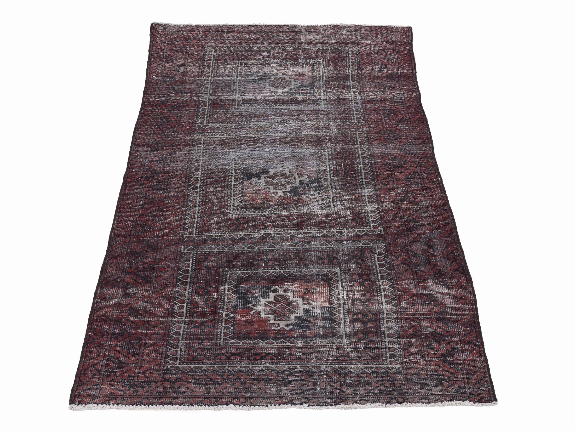 Persian Baluch area rug in burgundy and sage, view 2 of 10