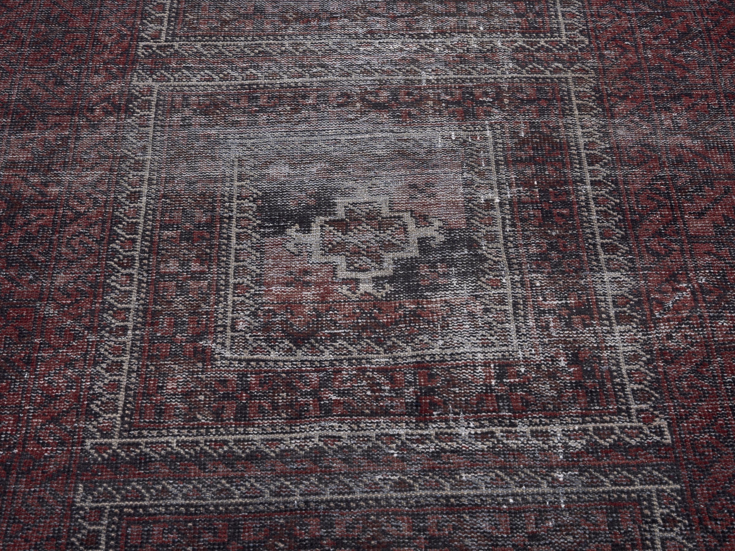 Persian Baluch area rug in burgundy and sage, view 4 of 10