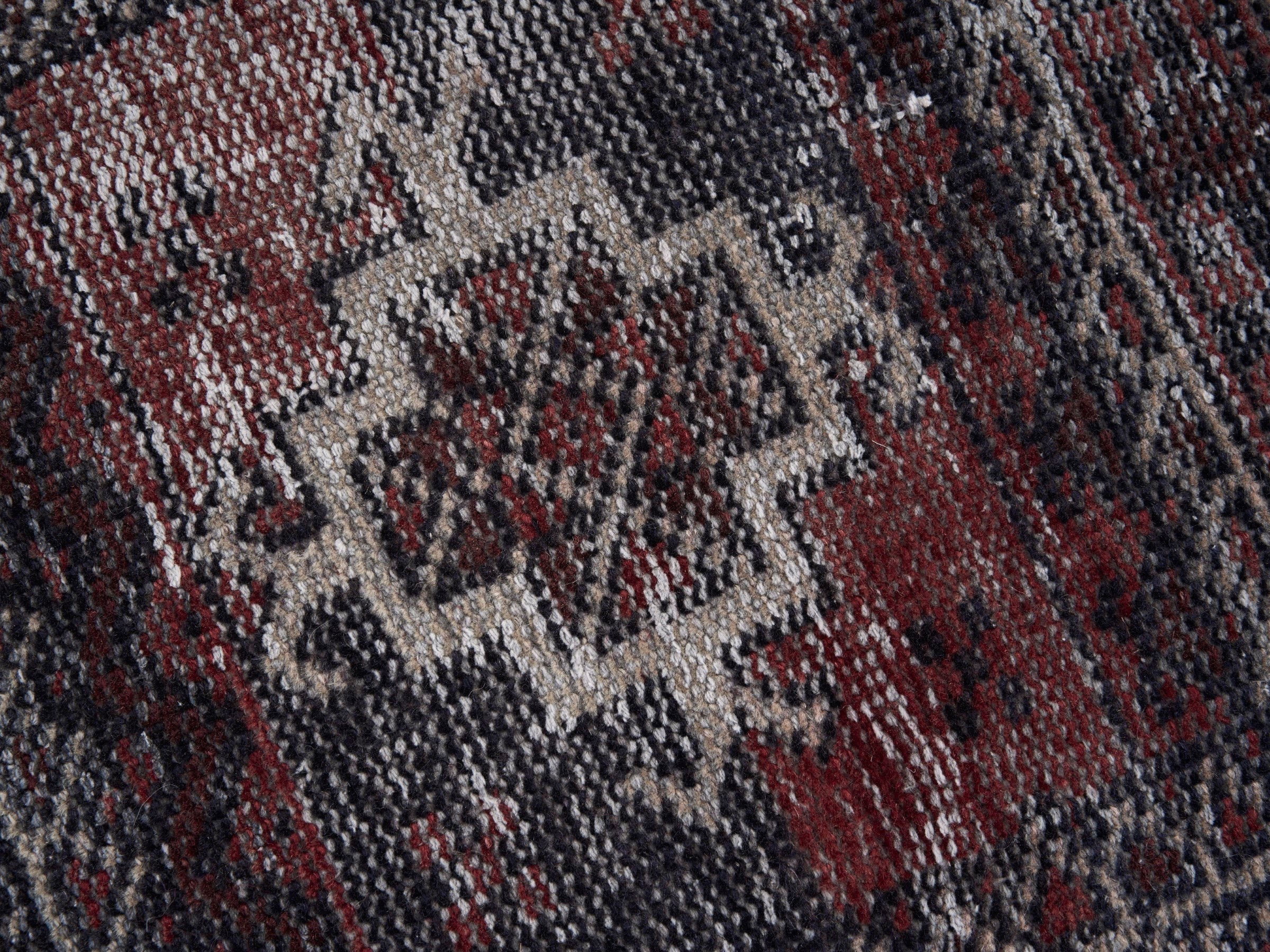 Persian Baluch area rug in burgundy and sage, view 7 of 10