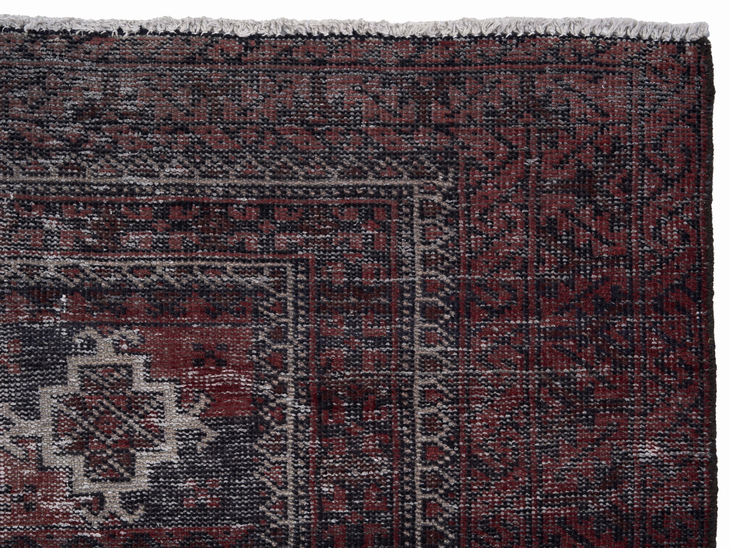 Persian Baluch area rug in burgundy and sage, view 8 of 10