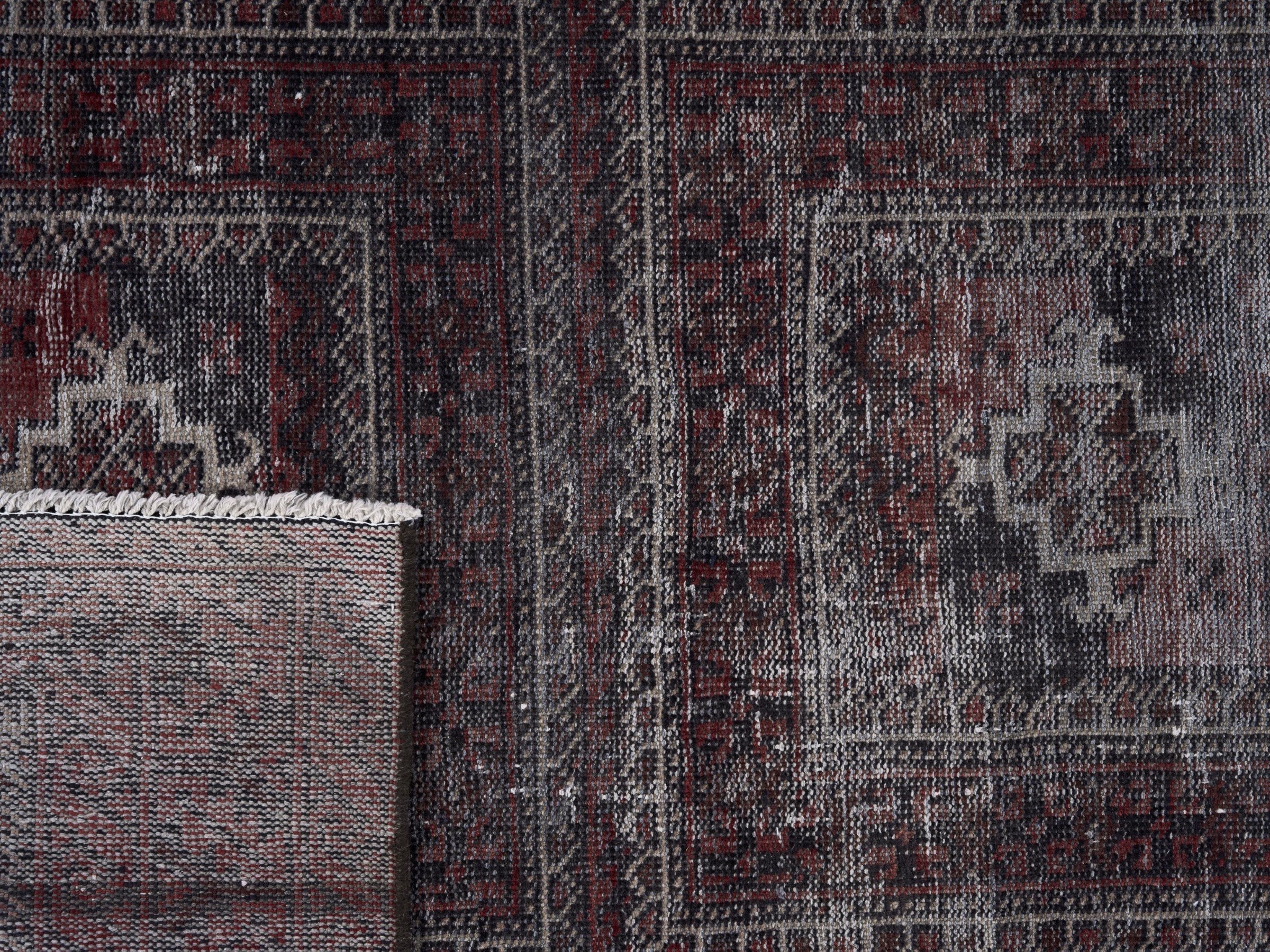 Persian Baluch area rug in burgundy and sage, view 10 of 10