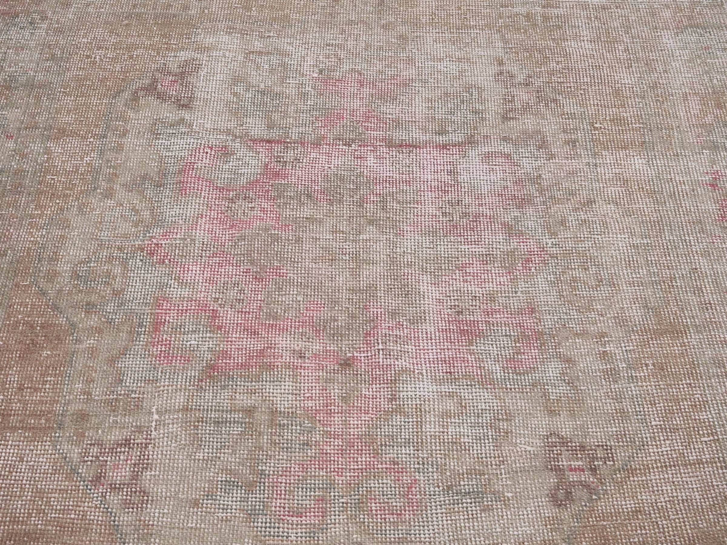 Turkish Anatolian area rug in muted pink and taupe, view 4 of 10