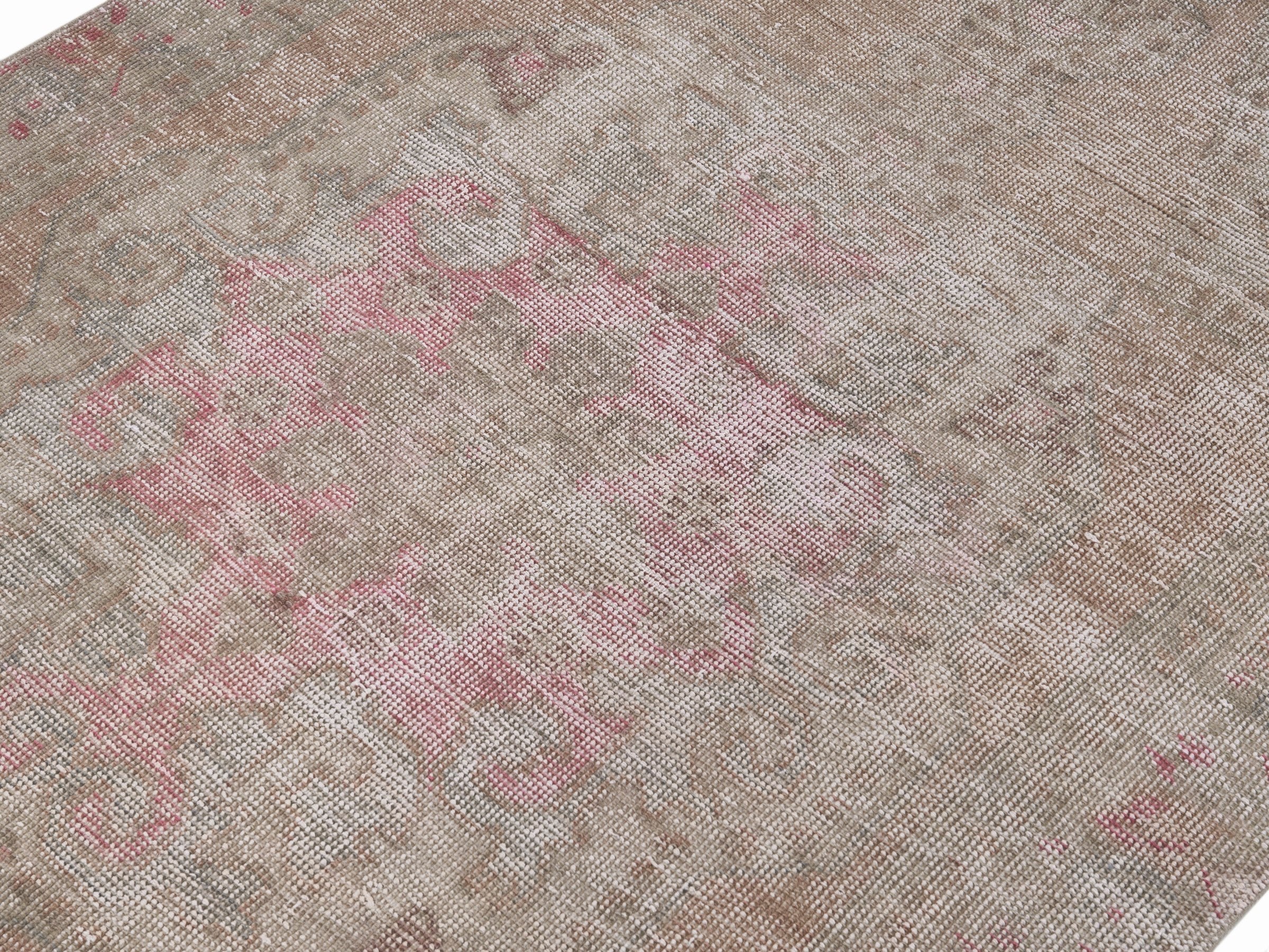 Turkish Anatolian area rug in muted pink and taupe, view 5 of 10