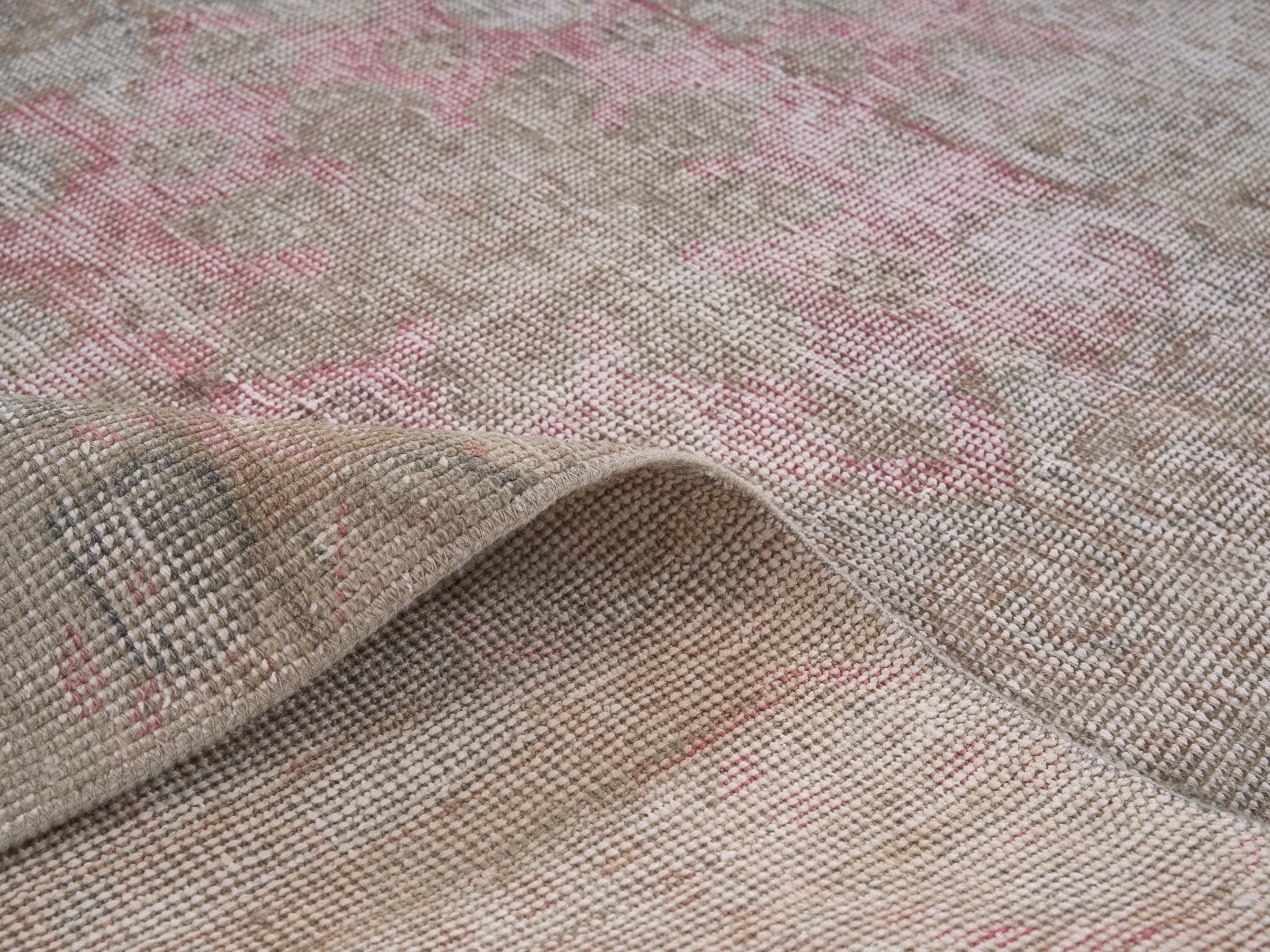 Turkish Anatolian area rug in muted pink and taupe, view 9 of 10